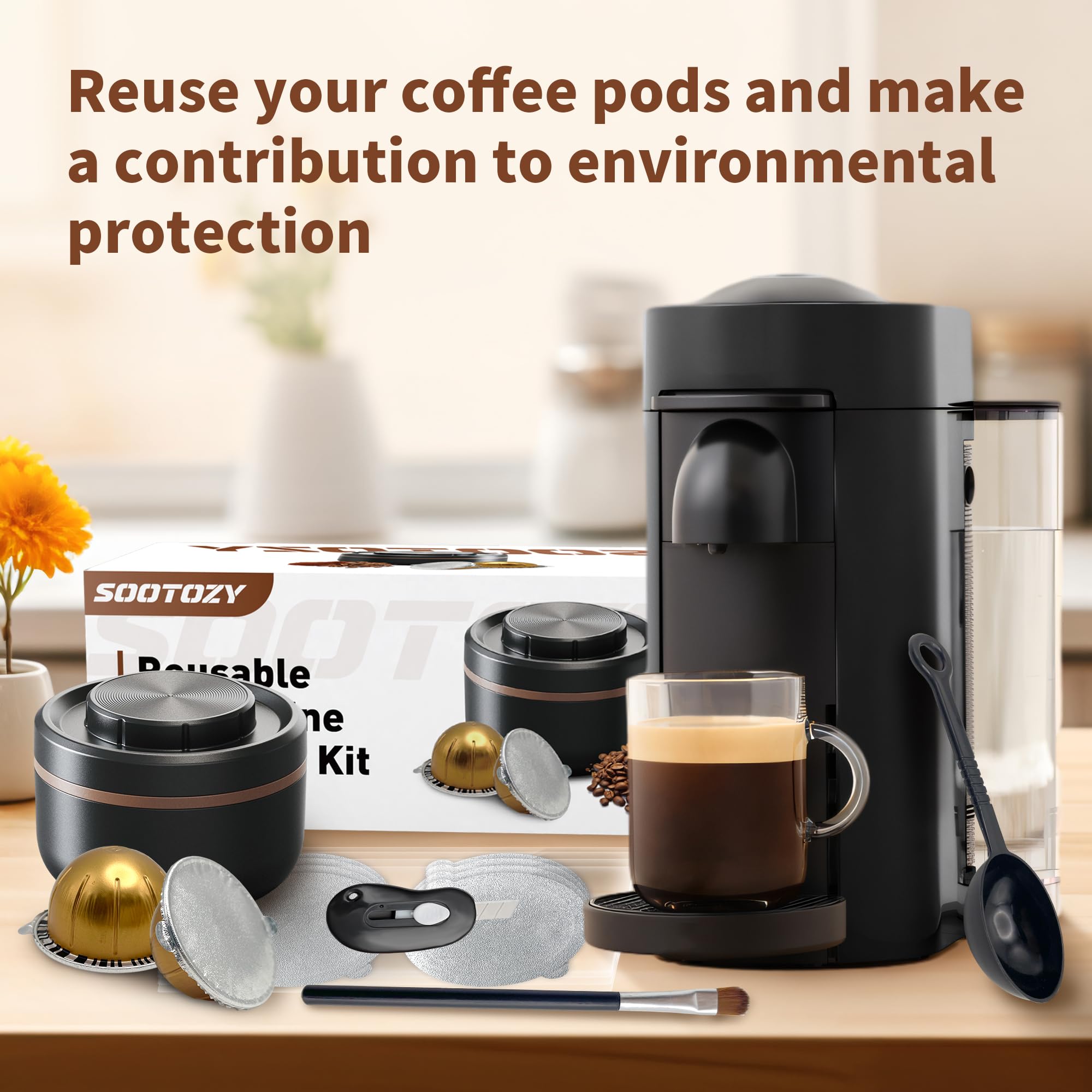 Reusable Vertuo Pods Kit for Nespresso, Reusable Vertuo Capsule for Nespresso with 100PC AL Foil Seals Lids, Refillable Coffee Pods for VertuoLine Compatible with Nespresso VertuoPlus Espresso Machine