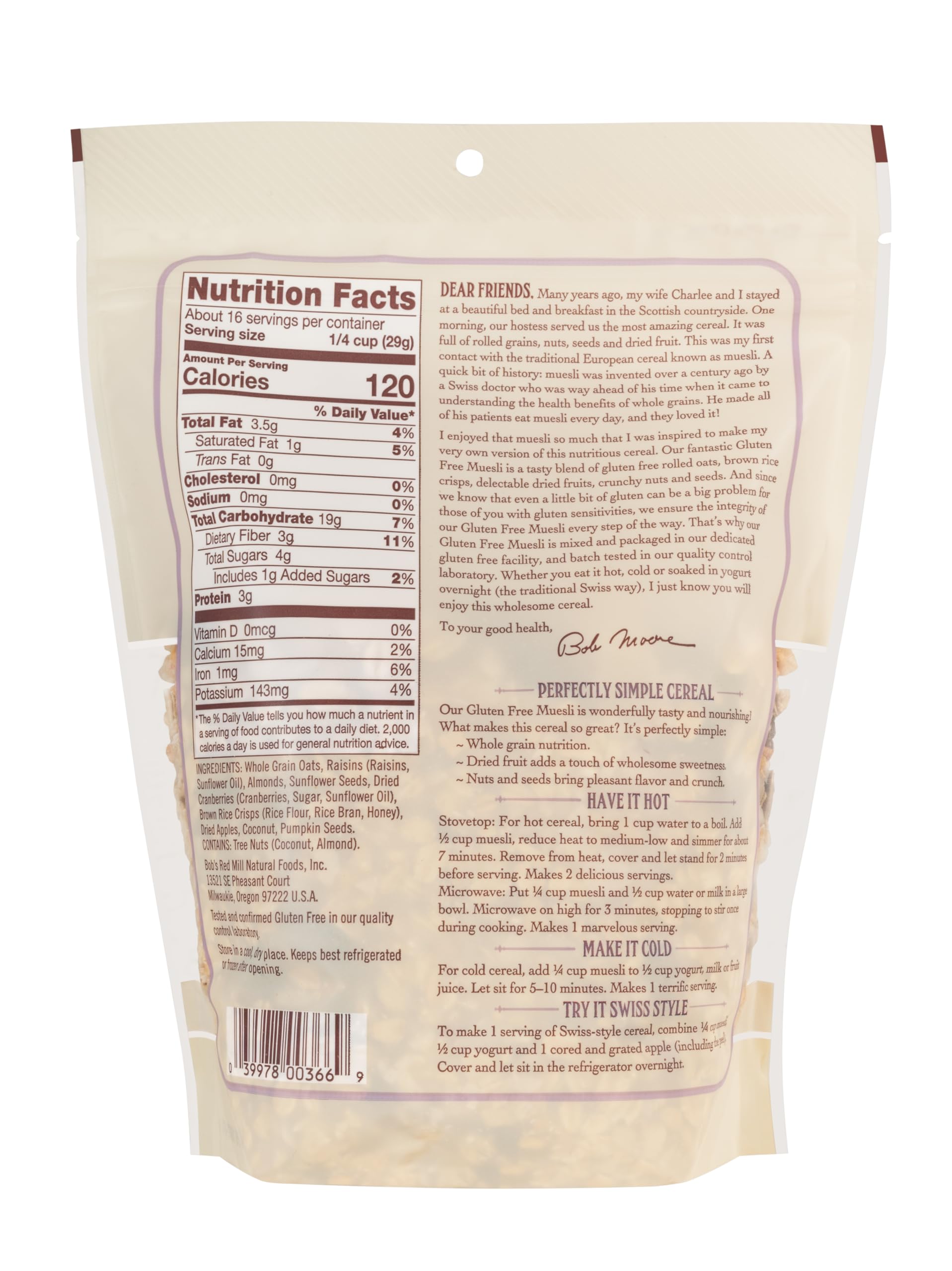 Bob's Red Mill Gluten Free Muesli, 16oz (Pack of 4) - Gluten Free, Non GMO, Kosher