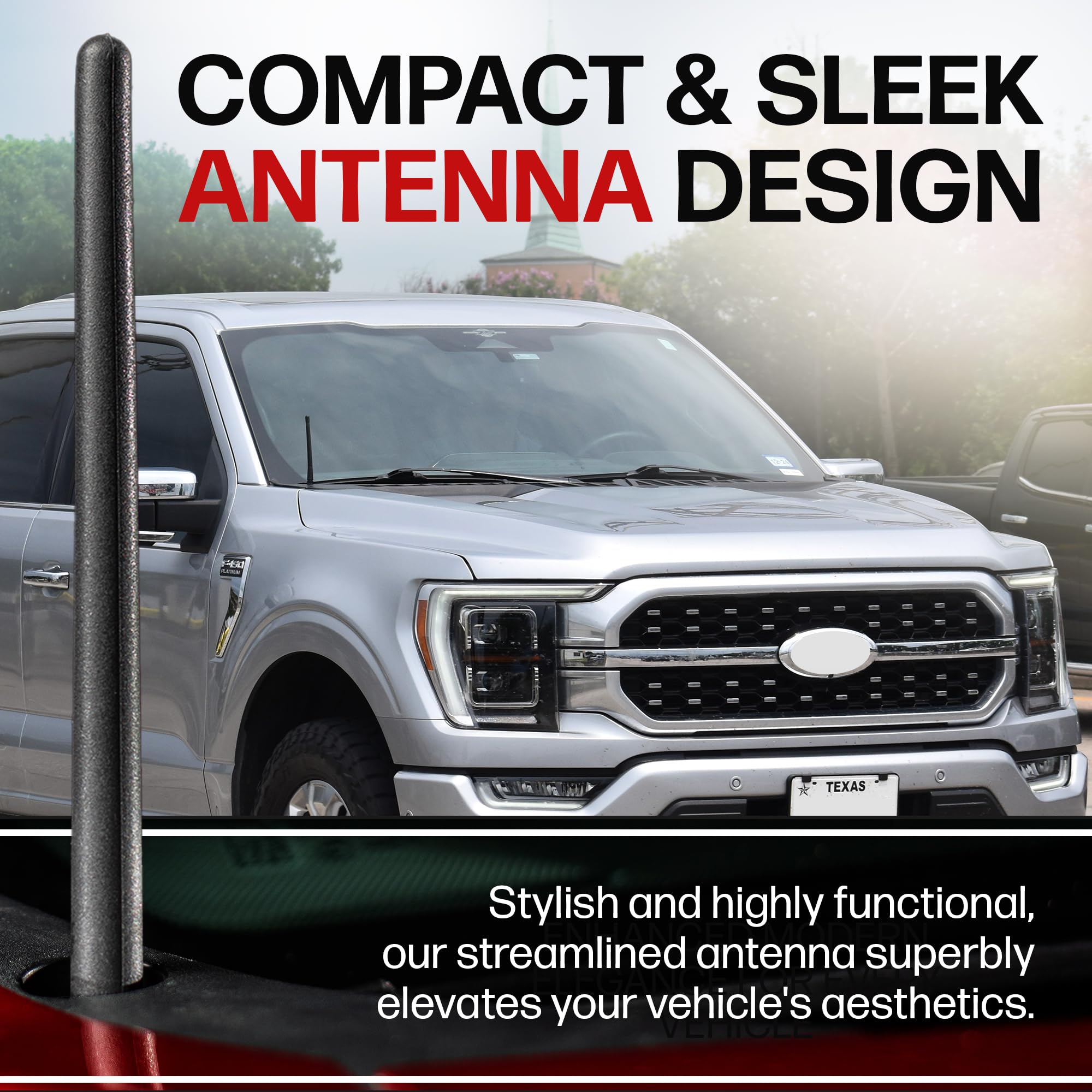 Short Rubber Antenna for Ford F-150 (2009-2025) - Bronco (2021-2025) USA Stainless Steel Threading, 6 3/4 Inch Truck Accessory, Car Wash Proof, Easy Installation, Enhanced Reception w/Copper Coil
