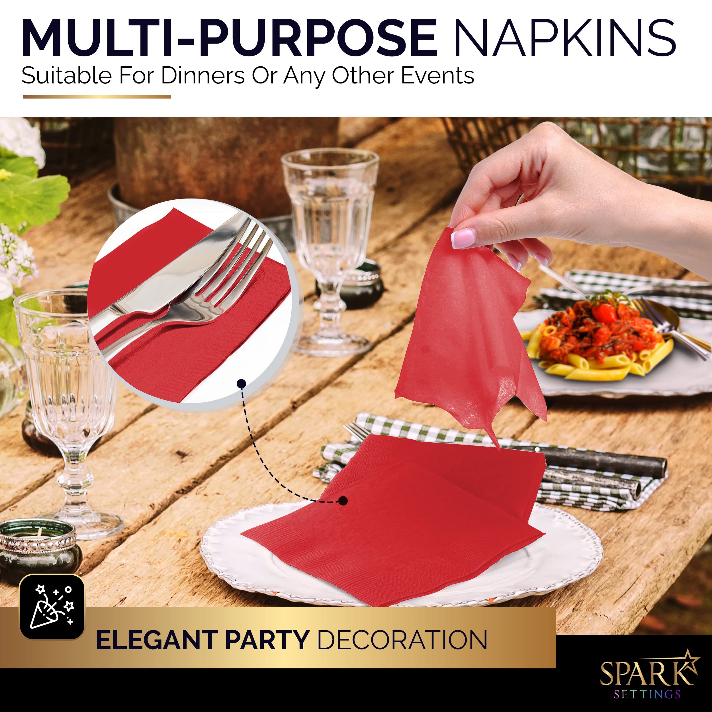 Amcrate Big Party Pack 100 Count Red Beverage Napkins - Ideal for Wedding, Party, Birthday, Dinner, Lunch, Cocktails. (5” x 5”)