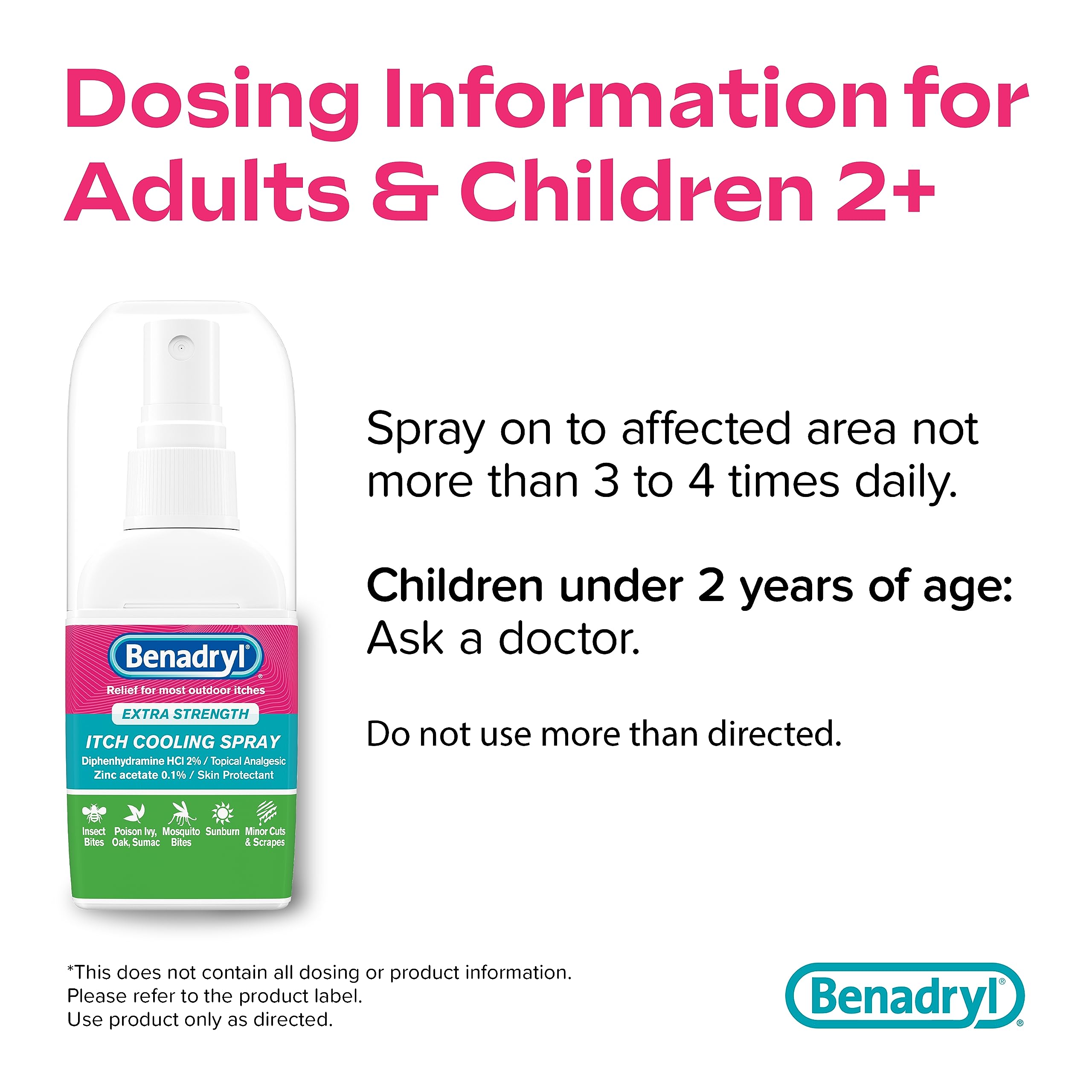 Benadryl Extra Strength Itch Cooling Spray, Topical Analgesic Spray with Diphenhydramine HCI & Zinc Acetate Skin Protectant for Fast Relief from Insect Bites, Travel Size, 2 fl. oz