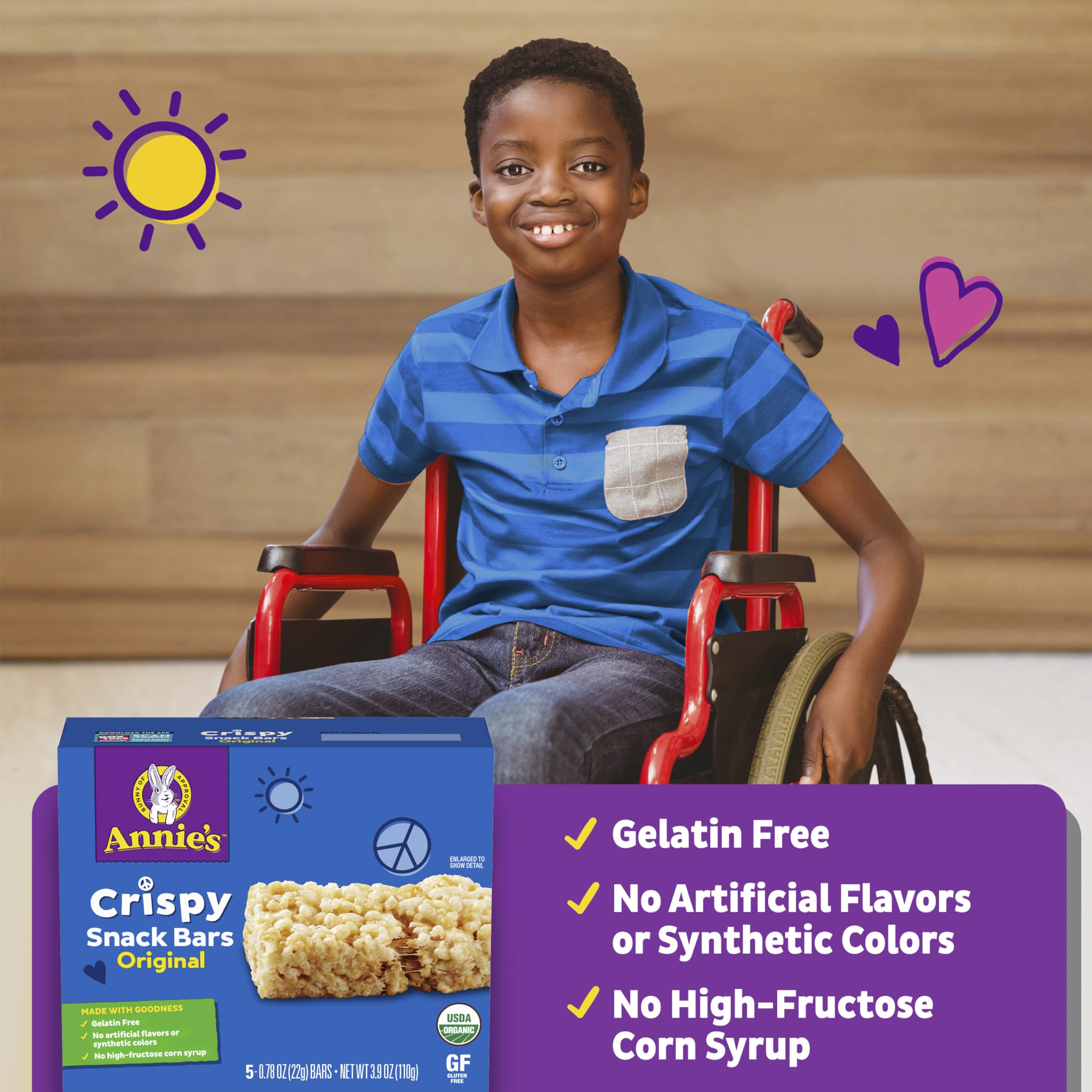 Annie's Organic Original Crispy Snack Bars, Gluten Free, 3.9 oz, 5 ct.