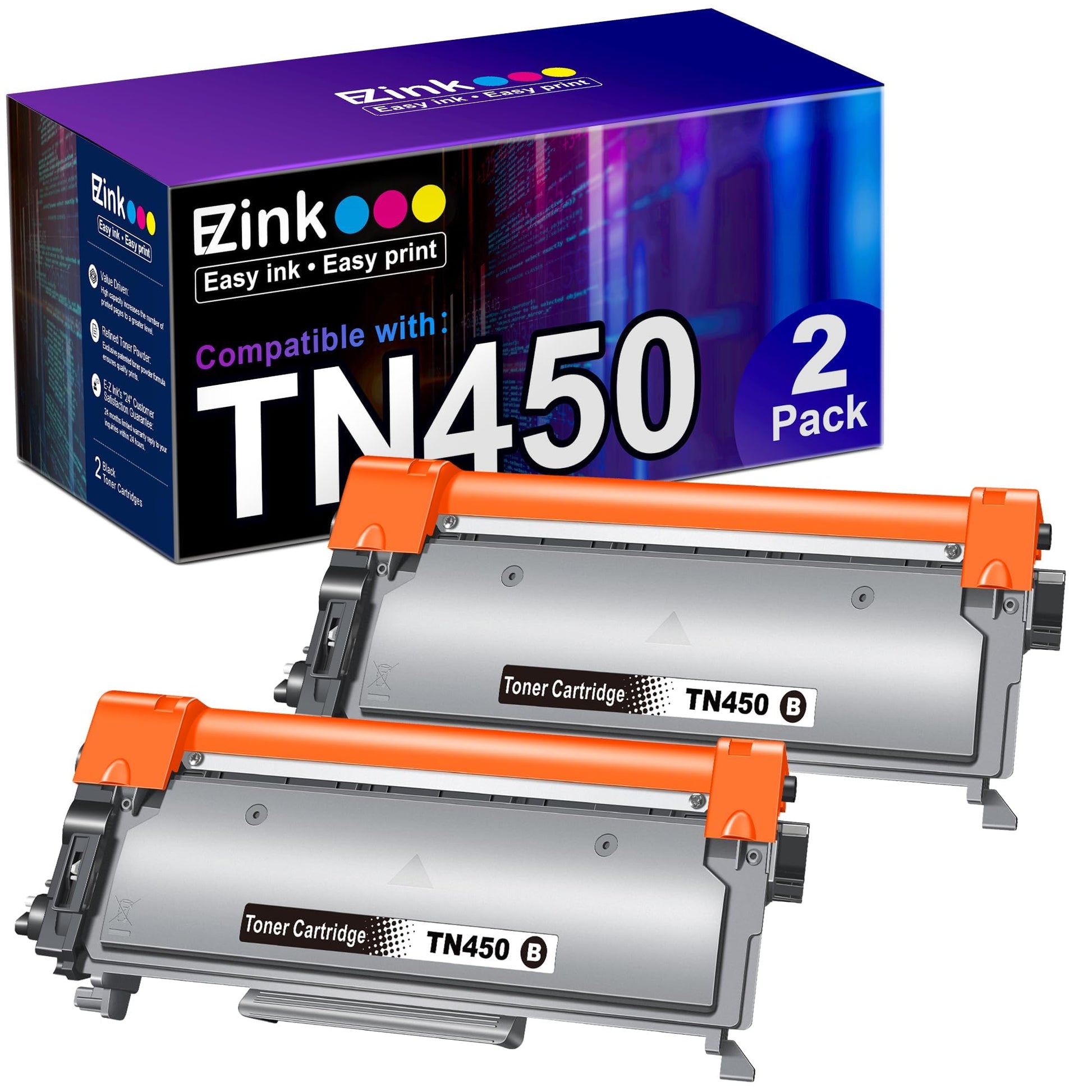 E-Z Ink Compatible Toner Cartridge Replacement for Brother TN450 TN420 TN-450 TN-420 Compatible with HL-2270DW HL-2280DW HL-2230 MFC-7360N MFC-7860DW DCP-7065DN Intellifax 2840 2940 (2 Black)