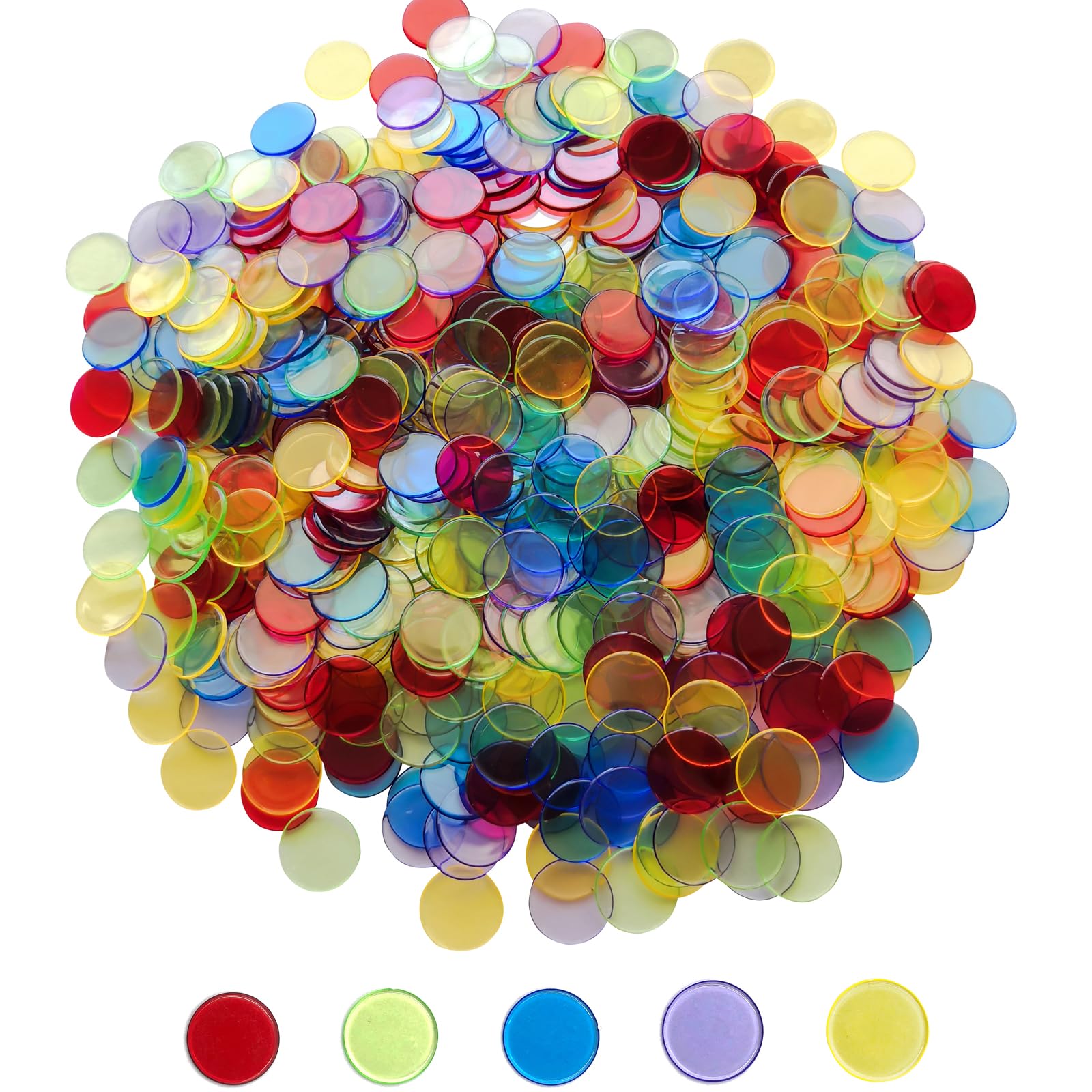 Yuanhe 500 Pieces 3/4 Inch Transparent Counting Chips for Bingo Game, Party, Classroom, Game Night - Mixed Color