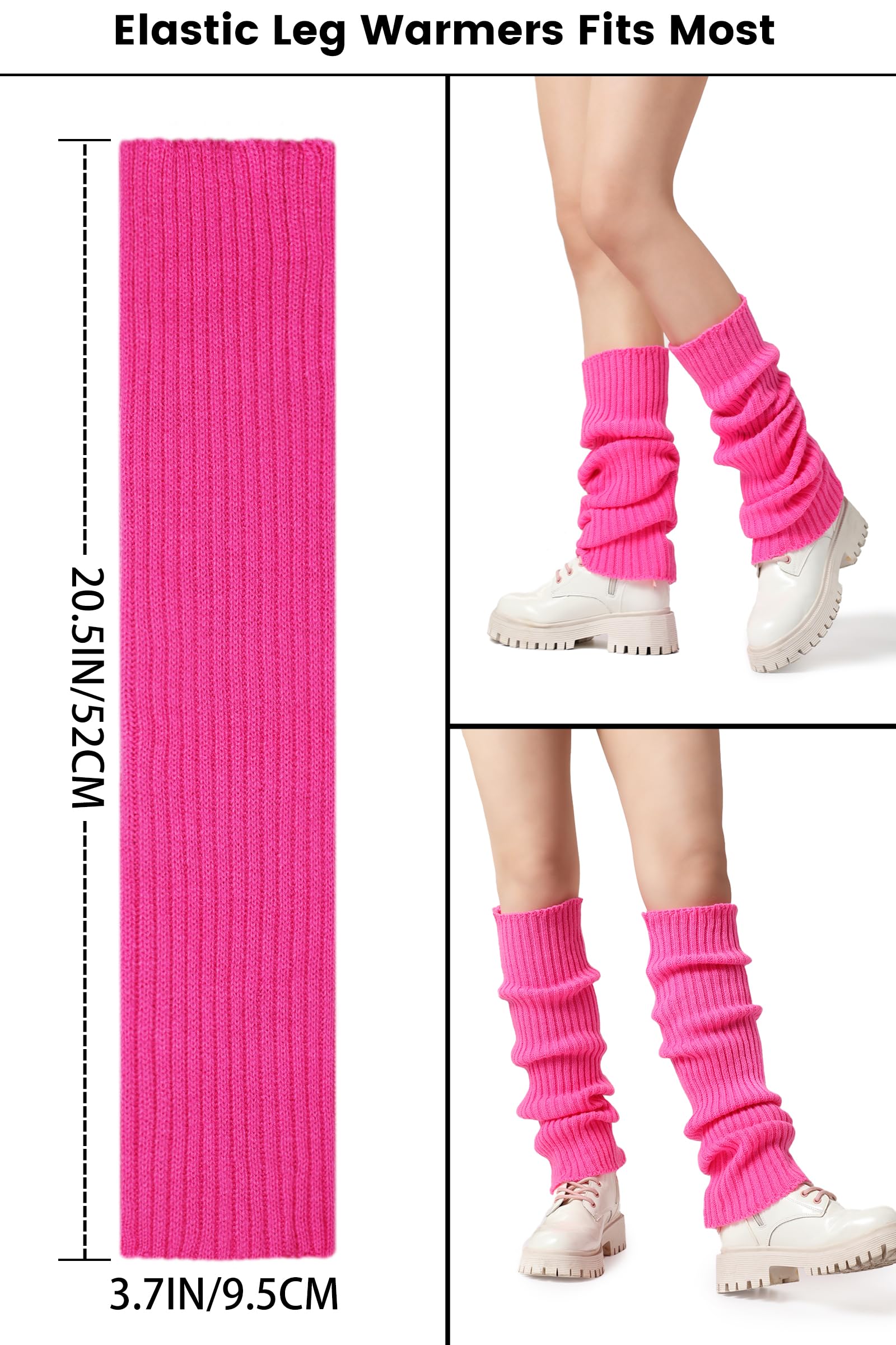 Leg Warmers - Fashion Knit Neon Leg Warmers for Women 80s Sports Party Yoga Accessories, Hot Pink