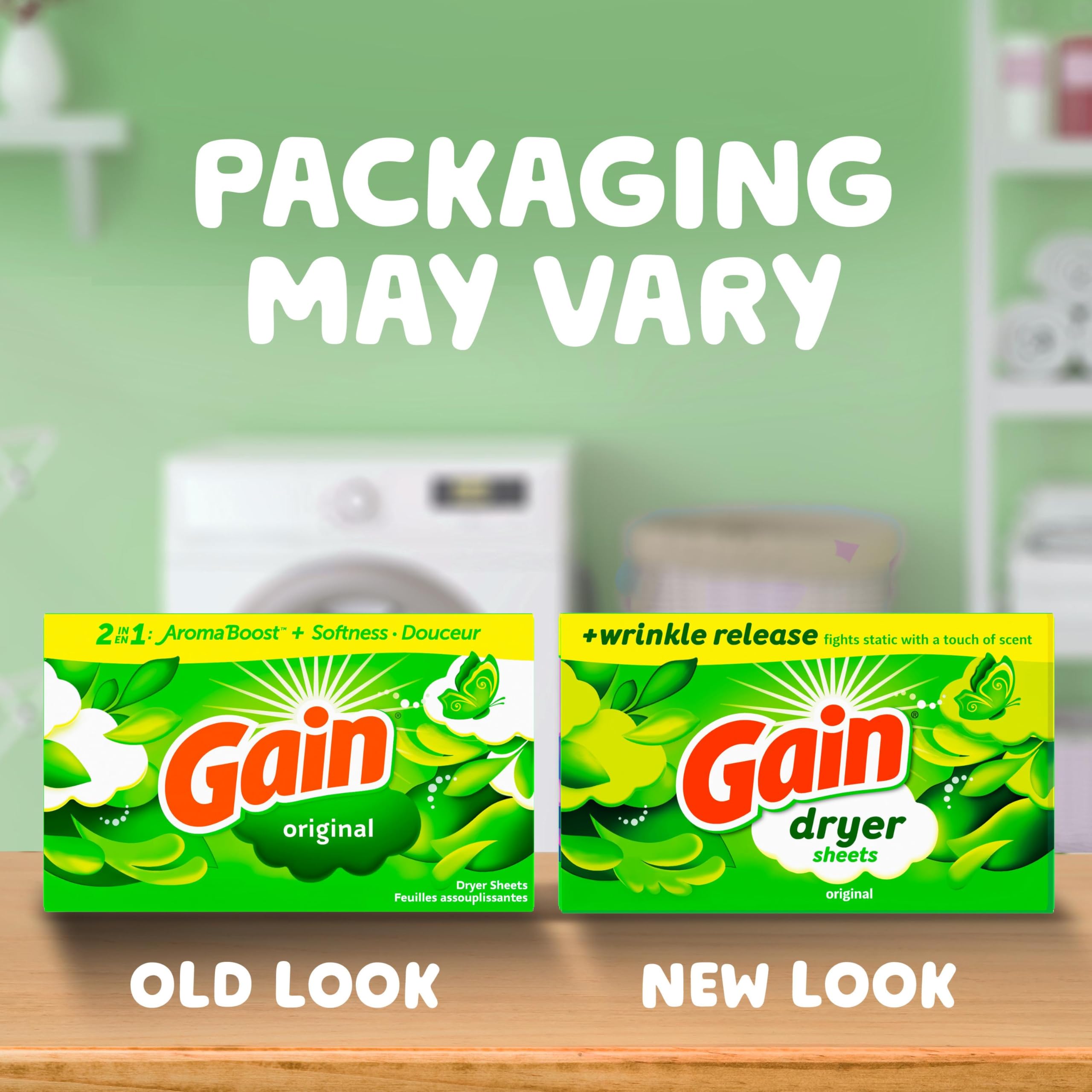 Gain Dryer Sheets Plus Wrinkle Release, Original Scent, 240 Count, Fights Static With a Touch of Scent, Laundry Sheets