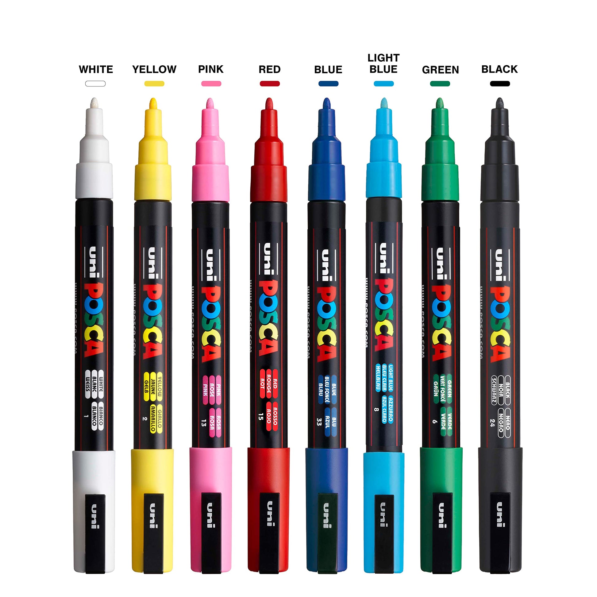 8 Paint Markers, 3M Fine Posca Markers with Reversible Tips, Acrylic Paint Pens for Art Supplies, Fabric Paint