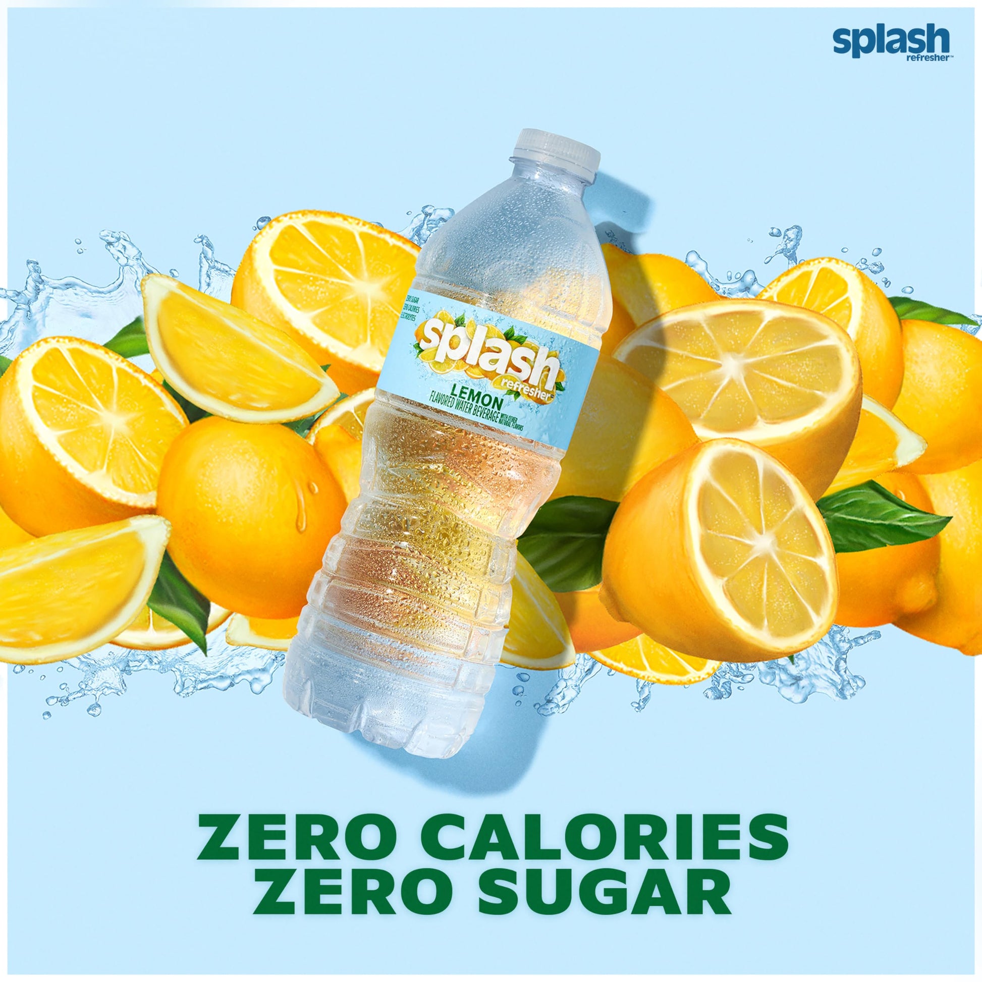 Splash Refresher Flavored Water Bottles, Lemon Flavor - 6-Pack, 16.9 Fl Oz - Refreshing Flavored Bottled Water with Electrolytes - Zero Sugar & Zero Calories
