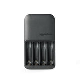 Amazon Basics - 4 Bay Battery Charger for AA & AAA Rechargeable Batteries with Rechargeable AA NiMh Batteries, 4 Count (Pack of 1), Type A (American) Plug, Black