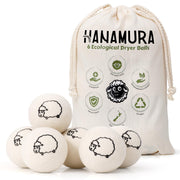 Hanamura 6 XXL Wool Dryer Balls - TÜV Tested 100% New Zealand Wool Balls for Dryer - Energy Saving & Baby-Safe Reusable Dryer Balls for Laundry - Non-Toxic Fabric Softener for WAD Free Laundry