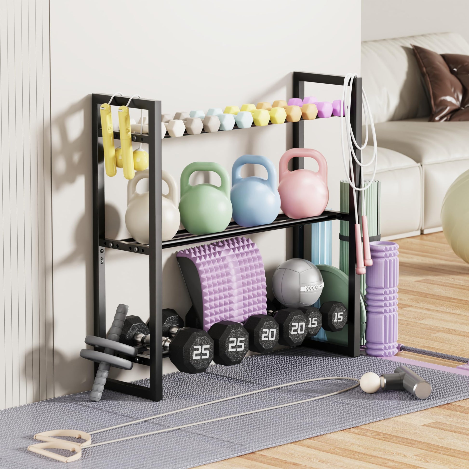 Pickpiff Adjustable 3-Tier Dumbbell Rack – Heavy-Duty Metal Weight Storage Stand for Dumbbells, Kettlebells, and More – Space-Efficient Home Gym Organizer – 360 lb Capacity (Dumbbells Not Included)