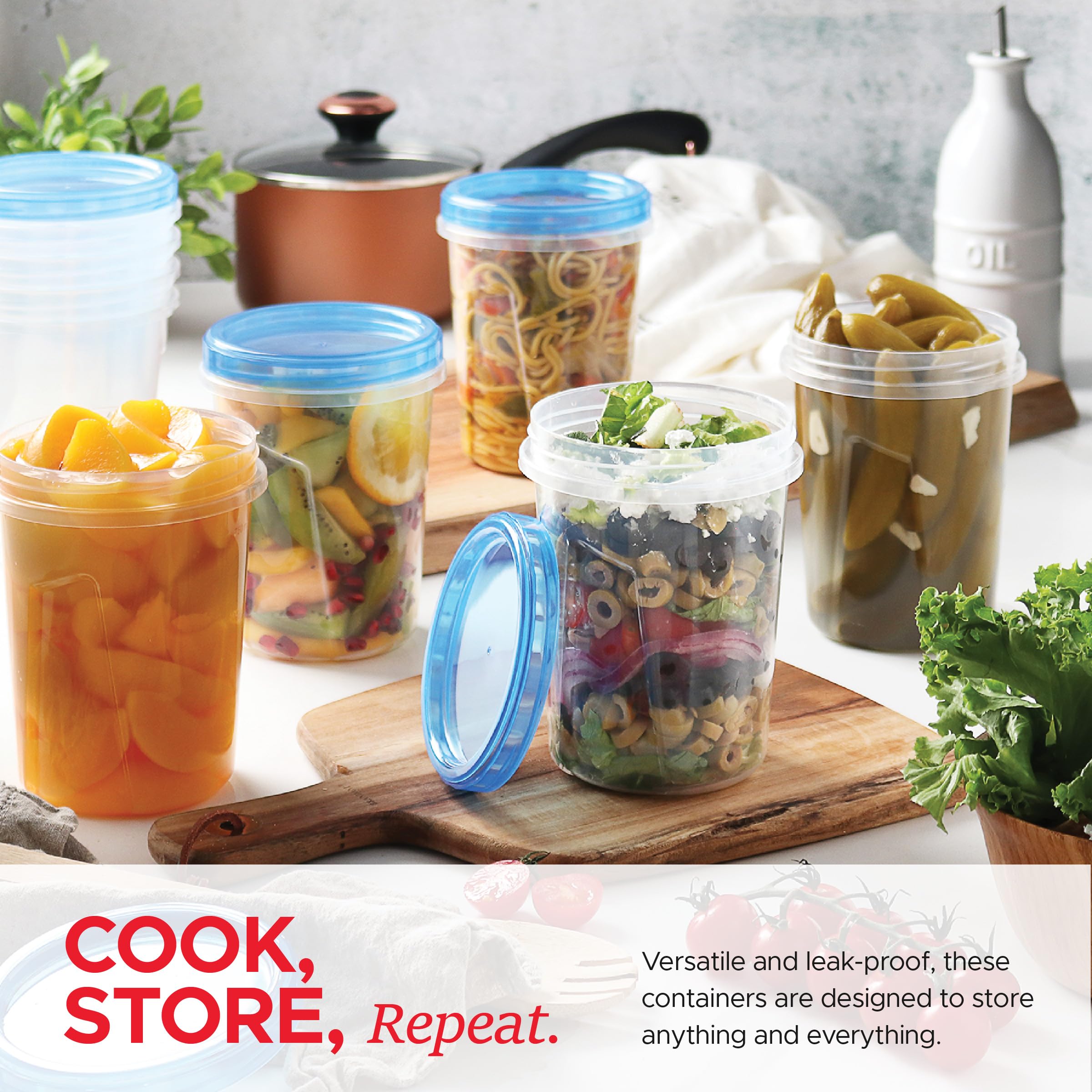 10 Pack Leakproof Freezer Containers for Food with Twist Top Lids - 32 Oz BPA Free Reusable Plastic Soup Containers with Screw On Lids - Ideal for Meal Prep, Leftovers & Pantry Organization