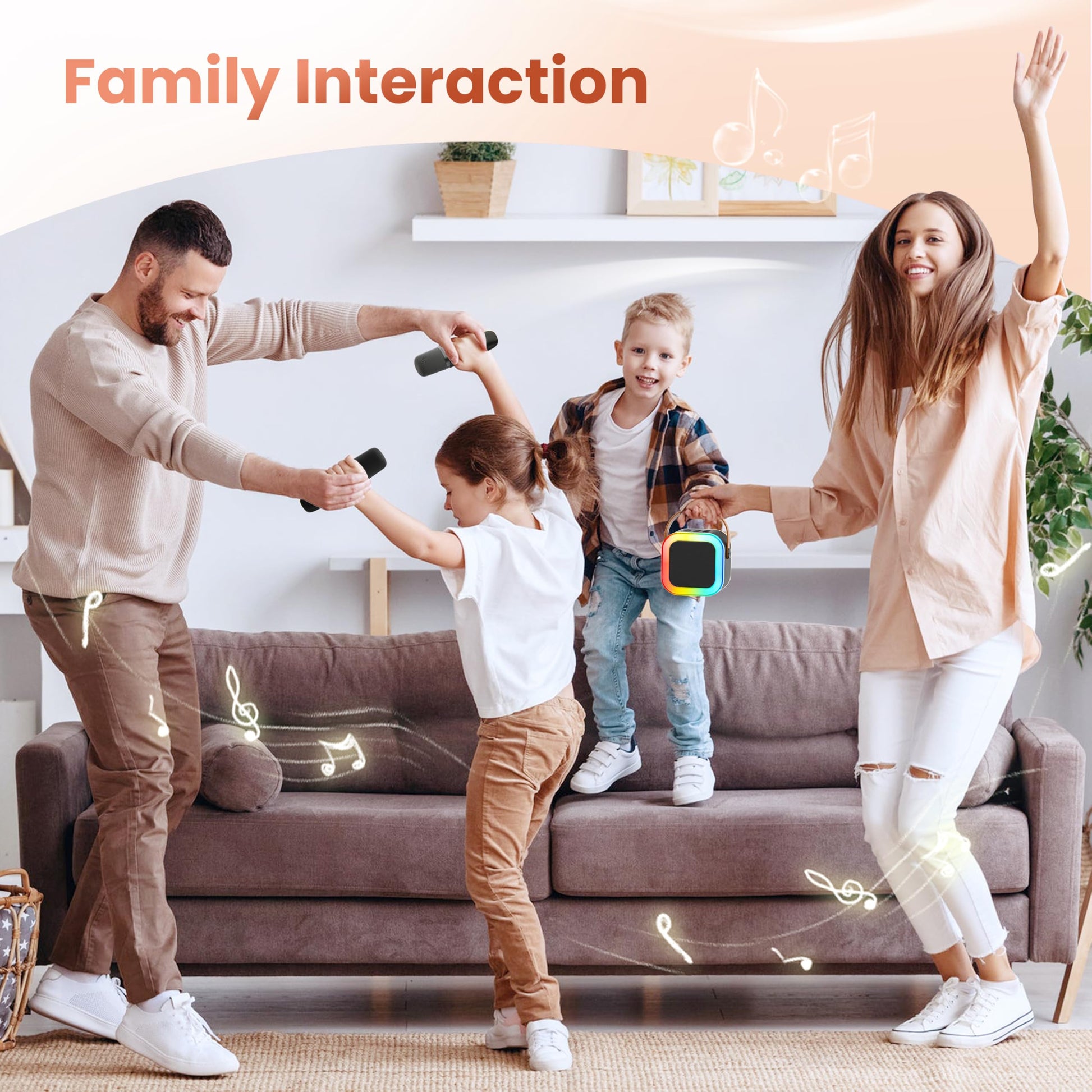 Karaoke Machine for Kids Adults, Portable Bluetooth Mini Karaoke Microphone Singing Speaker with 2 Wireless Mic and Light, for All Smartphones,Birthday, Family,Home Party (Black)