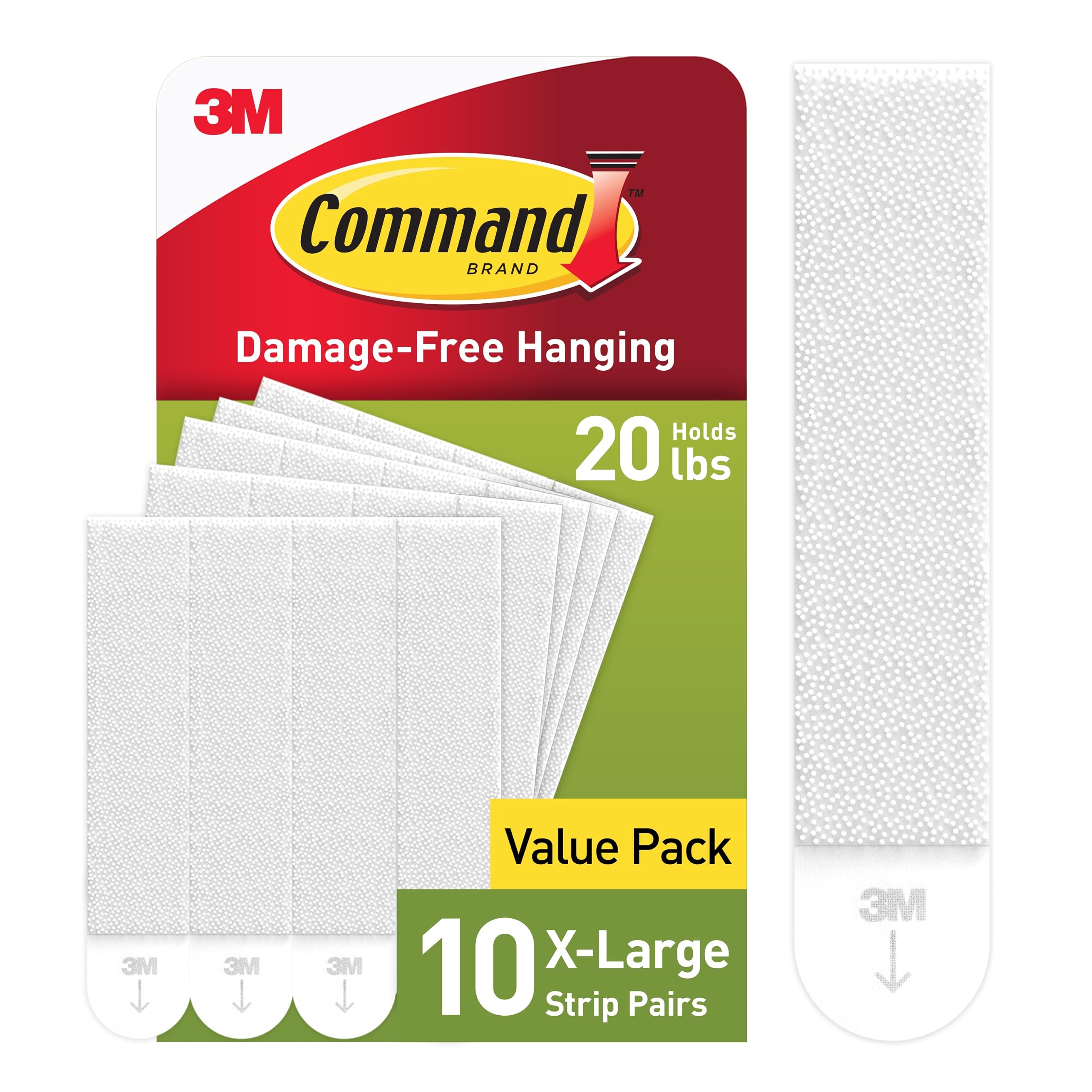 Command 20 lb XL Heavyweight Picture Hanging Strips 10 Pairs (20 Command Strips), Damage Free Hanging Picture Hangers, Heavy Duty Wall Hanging Strips for Home Decor, White Adhesive Strips