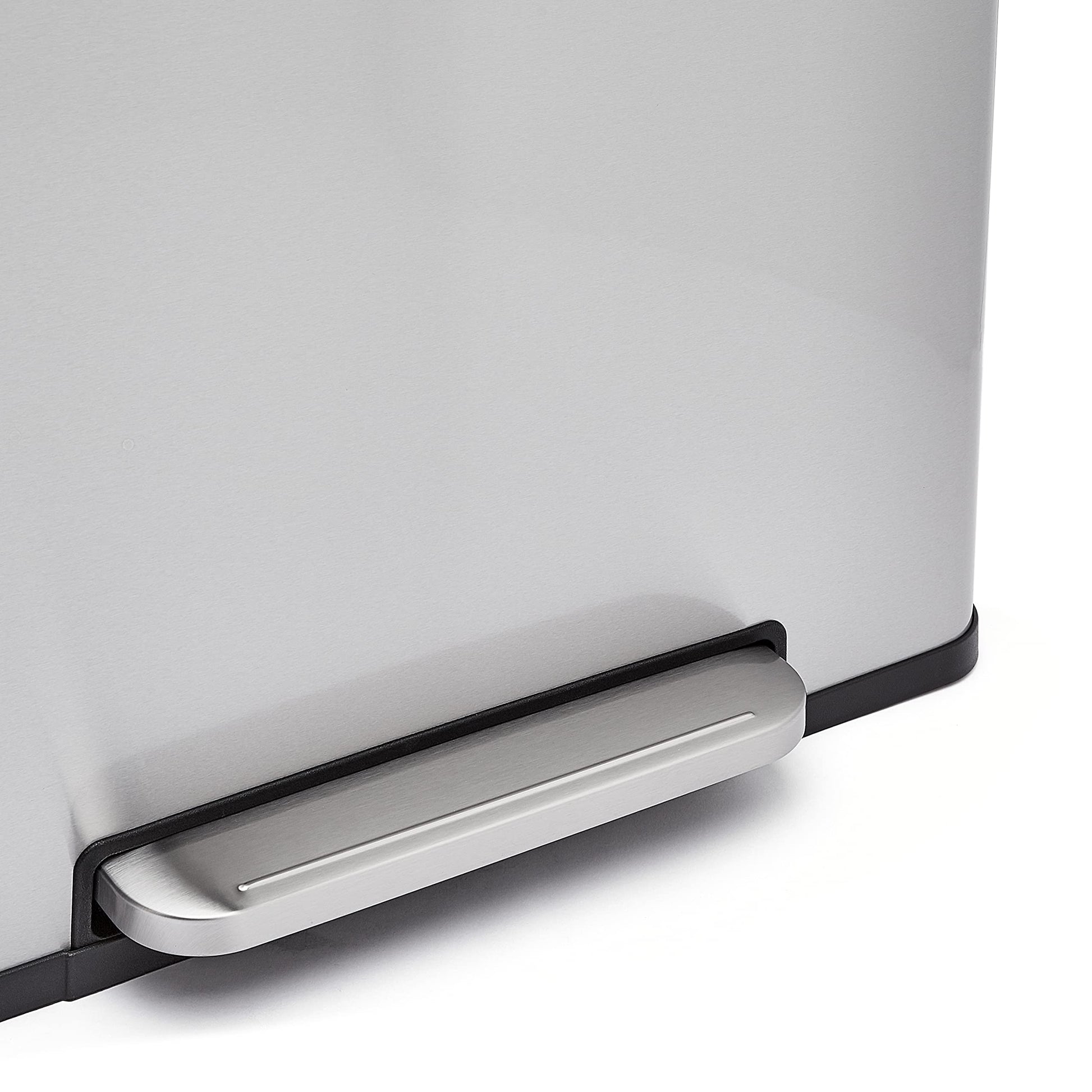 Amazon Basics Dual Compartment Recycling Trash Can with Soft-Close Lid and Removable Liner Buckets, 60 Liters, Rectangular, Grey, Silver