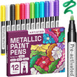 ARTISTRO Metallic Markers with Medium Tip, Metallic Acrylic Paint Markers, Metallic Paint Pens Pre-Activated, Metallic Pens for Kids & Adults, Metallic Markers for Black Paper, Rocks (Medium Tip, 12)