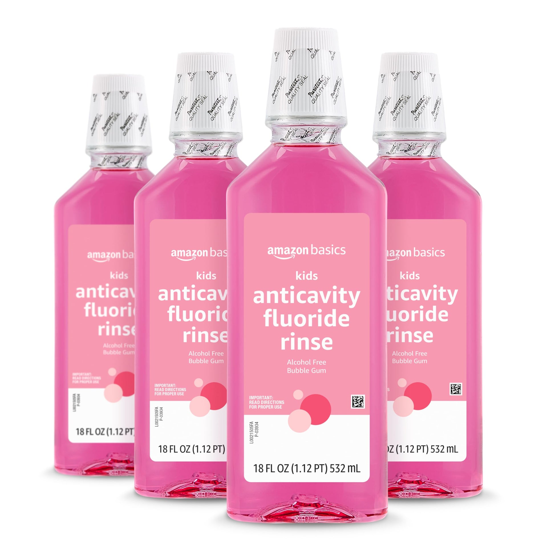 Amazon Basics Kids Anticavity Fluoride Rinse, Alcohol Free, Bubble Gum, 18 Fl Oz (Pack of 4)