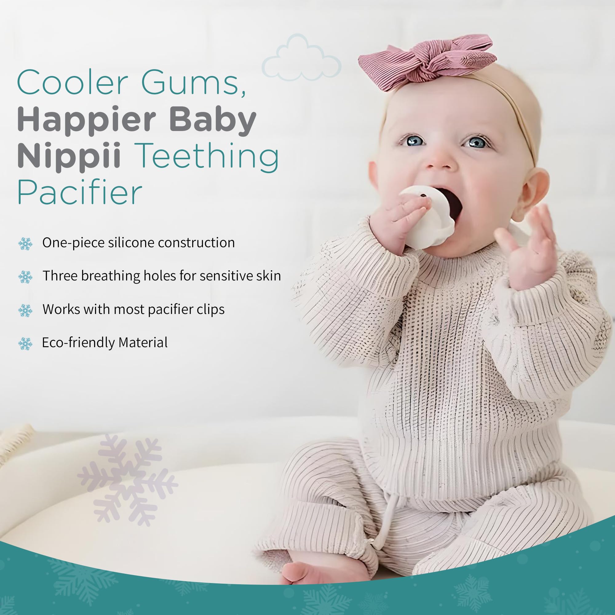 Nippii Freezable Pacifier for Baby Teething Relief - Safe Infant Teether with Cooling Effect - Easy to Clean, Medical Grade Soft Silicone - BPA Free - for Babies 0-9 Months - Made in USA
