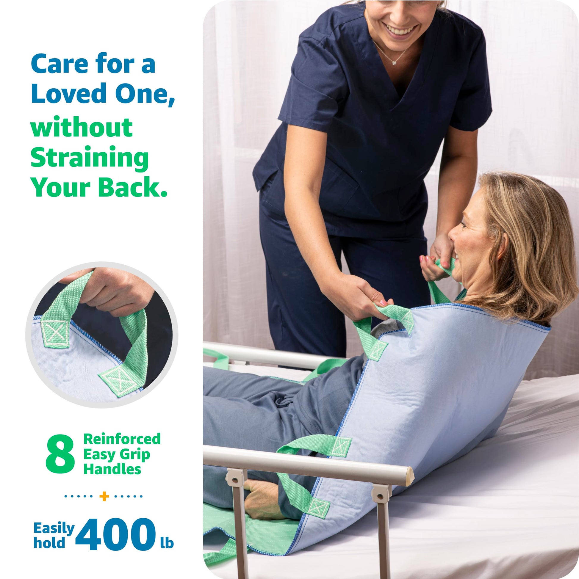 Improvia Positioning Bed Pad 34"x52" with 8 Reinforced Handles, Quick-Drying, Washable, Waterproof, Reusable, Mattress Protection, for Lifting, Turning, Transfer, Elderly and Incontinence Patients.