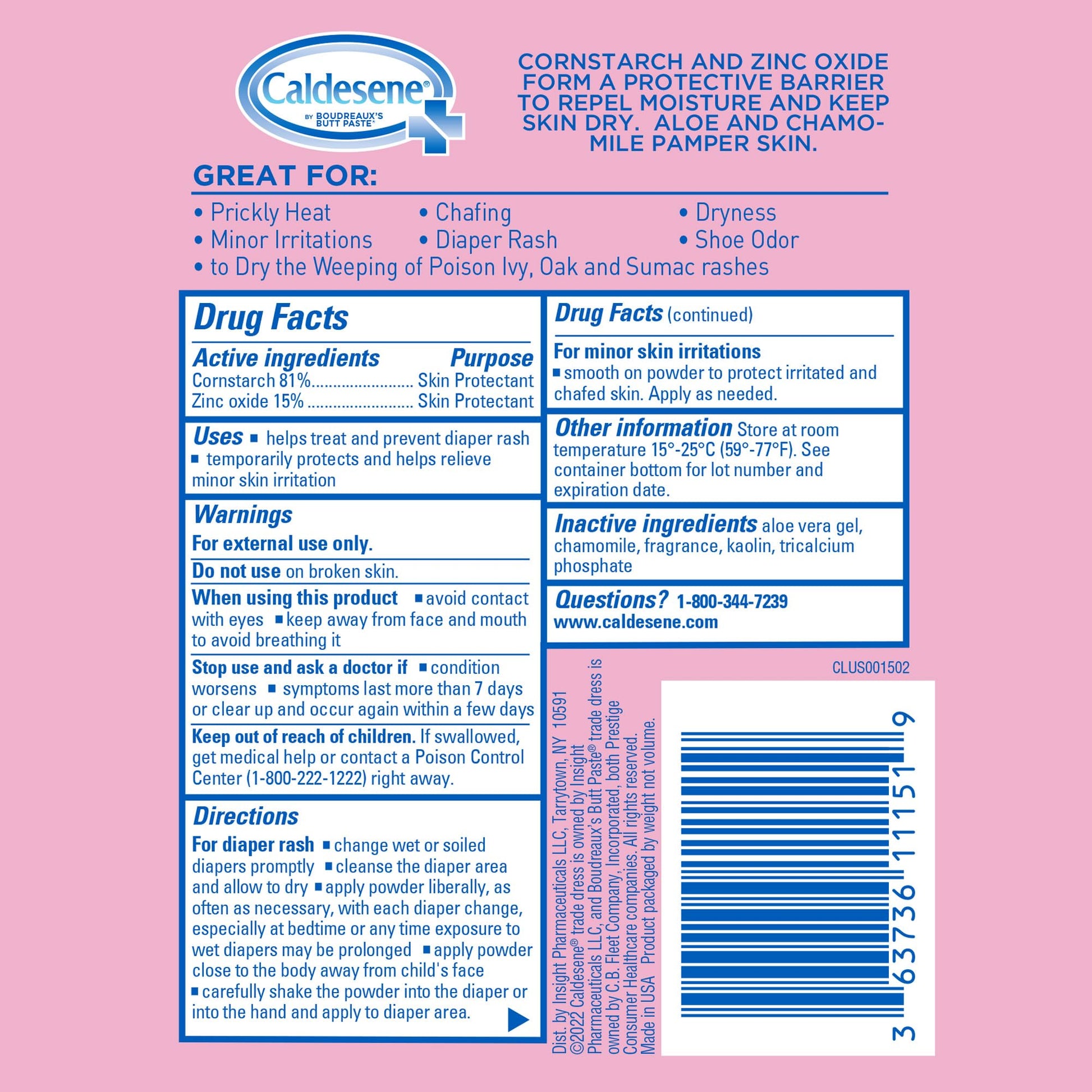 Caldesene Medicated Protecting Body Powder with Zinc Oxide and Cornstarch, Talc Free, 5 Oz