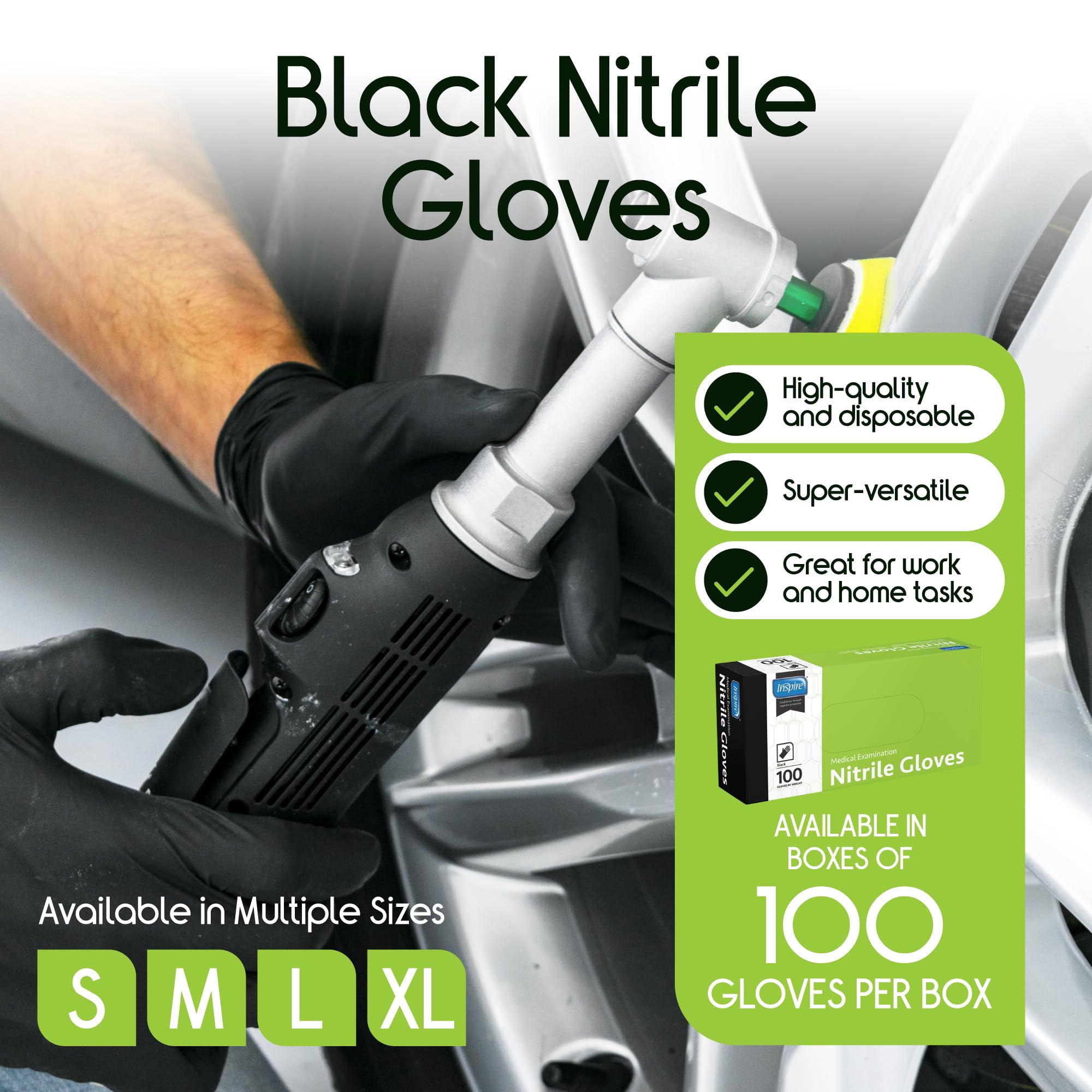Inspire Black Nitrile Disposable Gloves | 4.5 Nitrile Medical Exam Cooking Cleaning Disposable Black Gloves (Box Of 100, Medium)