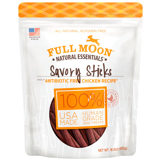 Full Moon All Natural Human Grade Dog Treats, Essential Chicken Savory Sticks, 16 Ounce