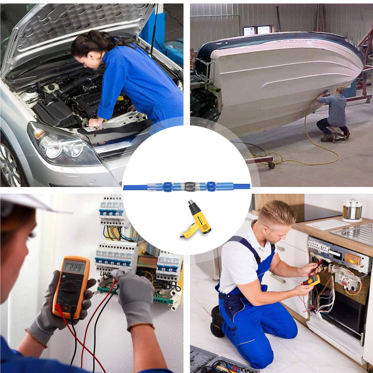 Kuject Heat Shrink Solder Seal Wire Connectors Kit 120PCS, Waterproof Butt Connector Heat Shrink Electrical Terminals, Insulated Solderless Wiring Splice Connectors for Marine Automotive Boat Truck