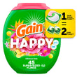 Gain Super Sized Flings Laundry Detergent Pacs, 3-in-1 with Febreze and Oxi, Happy Scent, 45 Count, Gain Laundry Detergent, Laundry Pacs Detergent