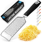Zulay Kitchen Professional Cheese Grater Stainless Steel - Durable Rust-Proof Metal Lemon Zester Grater With Handle - Flat Handheld Grater For Cheese, Chocolate, Spices, And More - Black