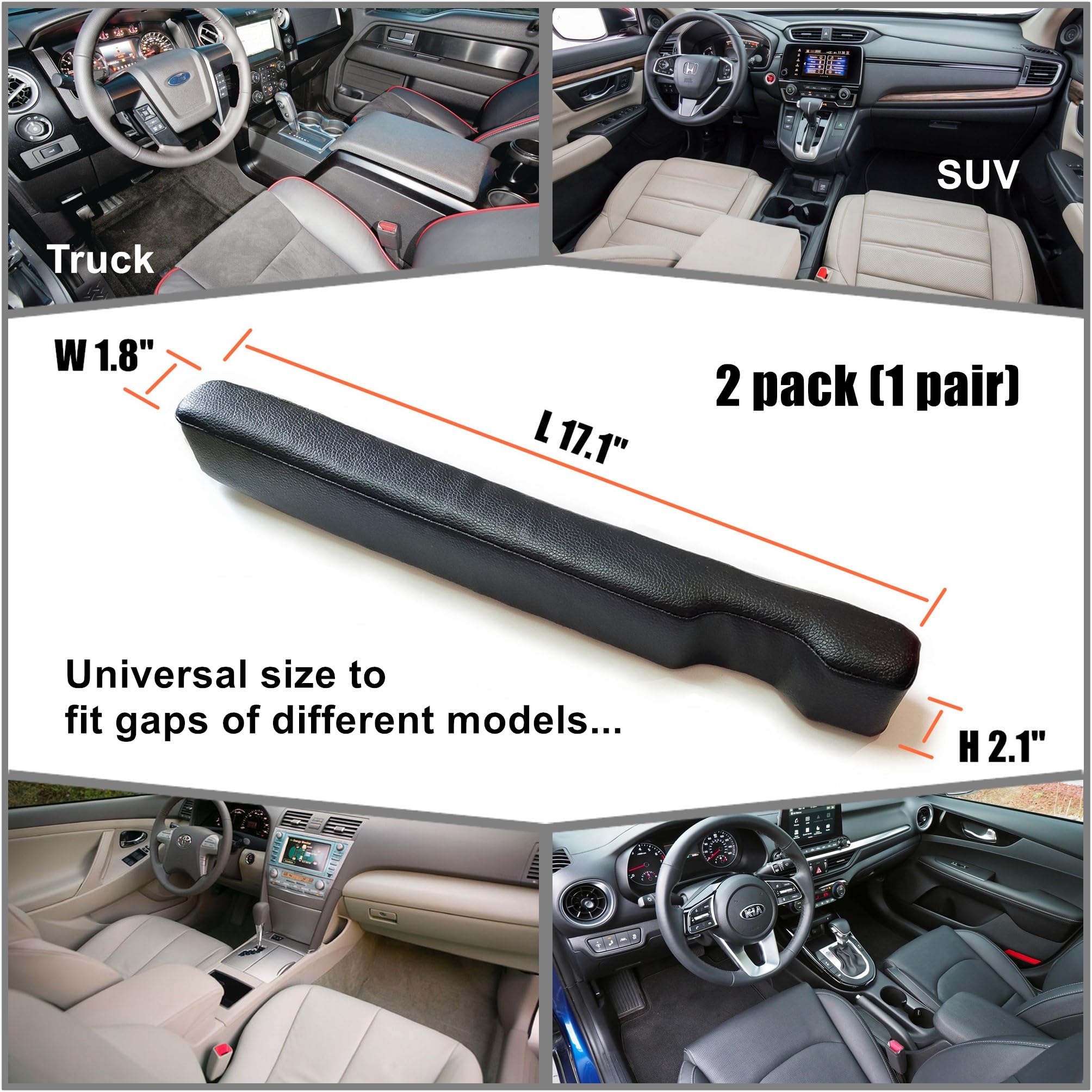 Wuzno Leather Car Seat Gap Filler, 2 Pack No-Drop Seat Guard Universal Gap Stopper/Catcher to Fill The Gap Between Seat and Console Black Car Crevice Blocker Space Pad