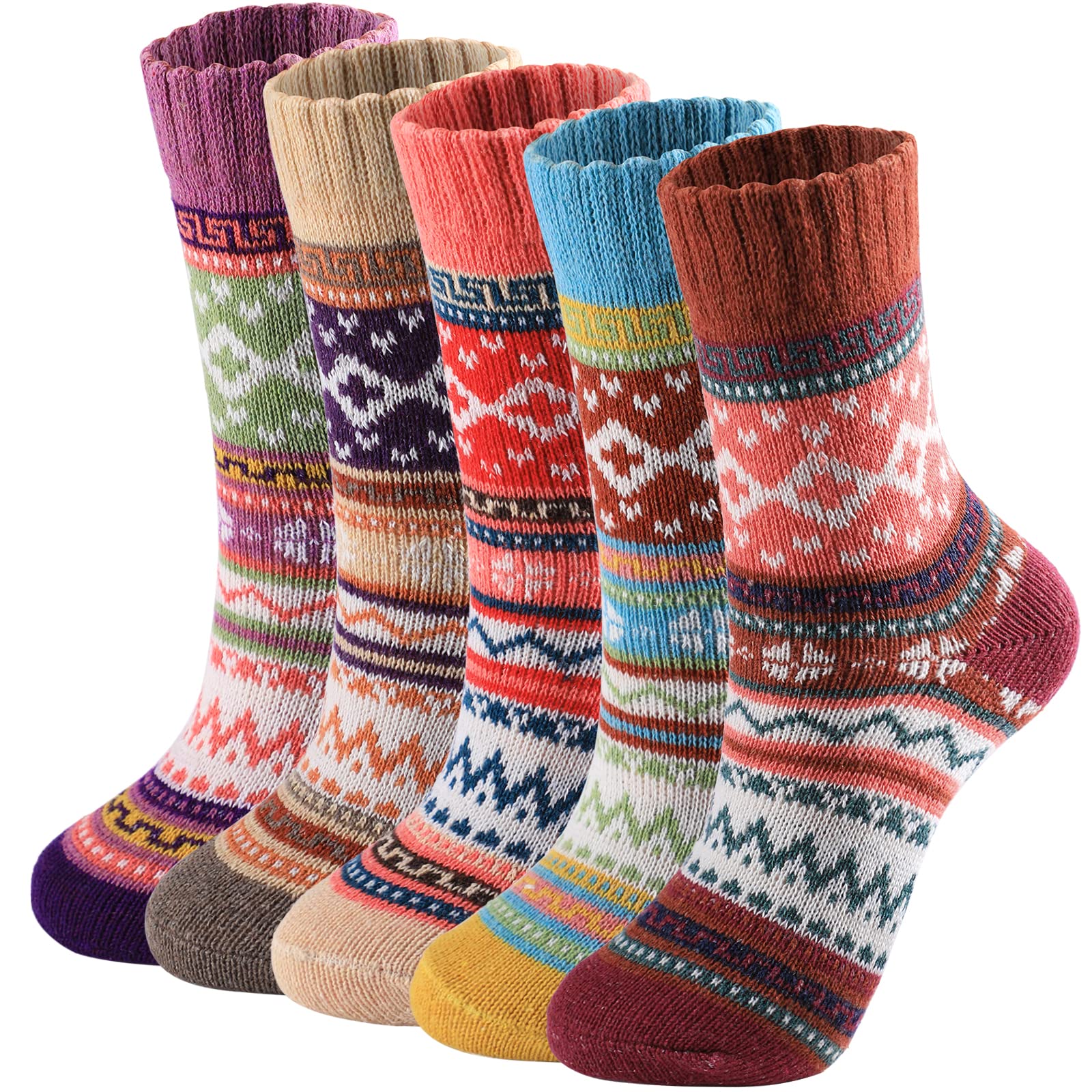 5 Pairs Wool Socks for Women - Comfortable Warm Womens Wool Socks, Wool Socks Women, Vintage Women's Winter Socks, Super Soft Crew Socks for Women, Thick Knit Cabin Cozy Wool Socks Gifts For Women