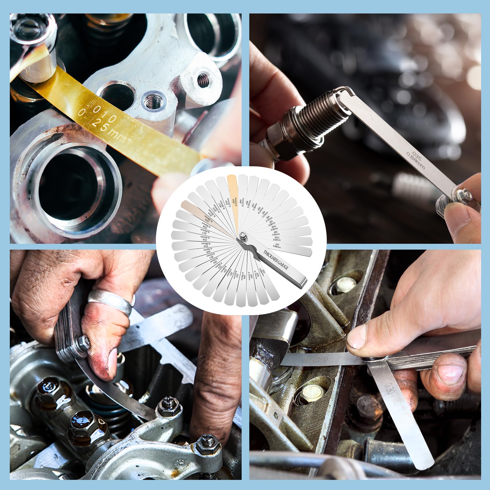 CHERALKEST Feeler Gauge Set Stainless Steel Thickness Gauge 32 Blades 0.04-0.88 mm (0.0015-0.035 Inch) Dual Marked Metric and Imperial Measuring Tools for Measuring Gap Widths and Thicknesses