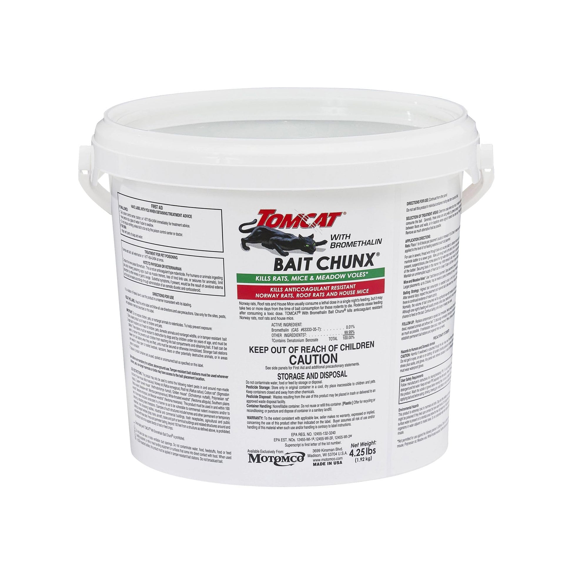 Tomcat with Bromethalin Bait Chunx Pail, Rat and Mice Control for Agricultural Use and Professional Applicators, 4.25 lbs.
