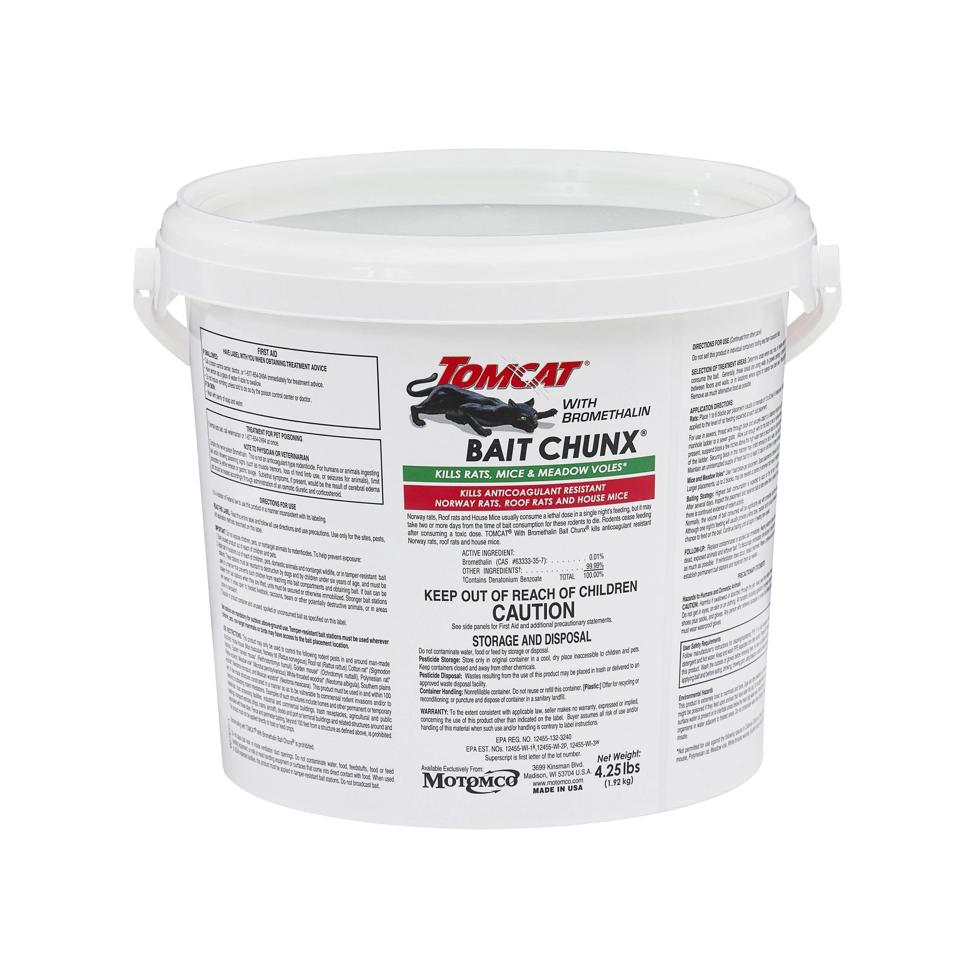Tomcat with Bromethalin Bait Chunx Pail, Rat and Mice Control for Agricultural Use and Professional Applicators, 4.25 lbs.
