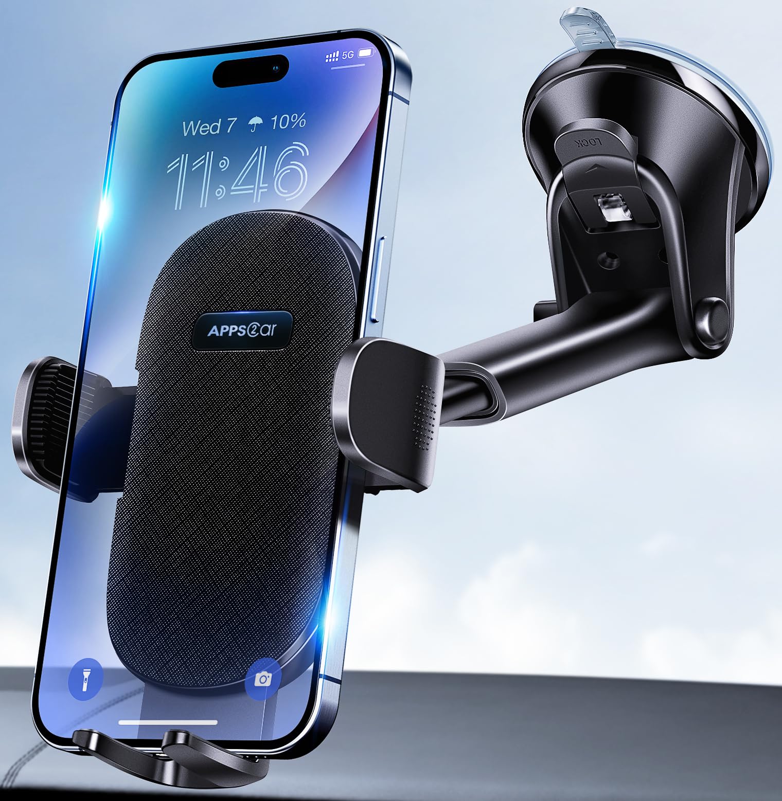 APPS2Car Car Phone Holder Mount, Dashboard/Windshield/Cell Phone Holder for Car, Compatible with iPhone, Samsung, All Cellphone,Black