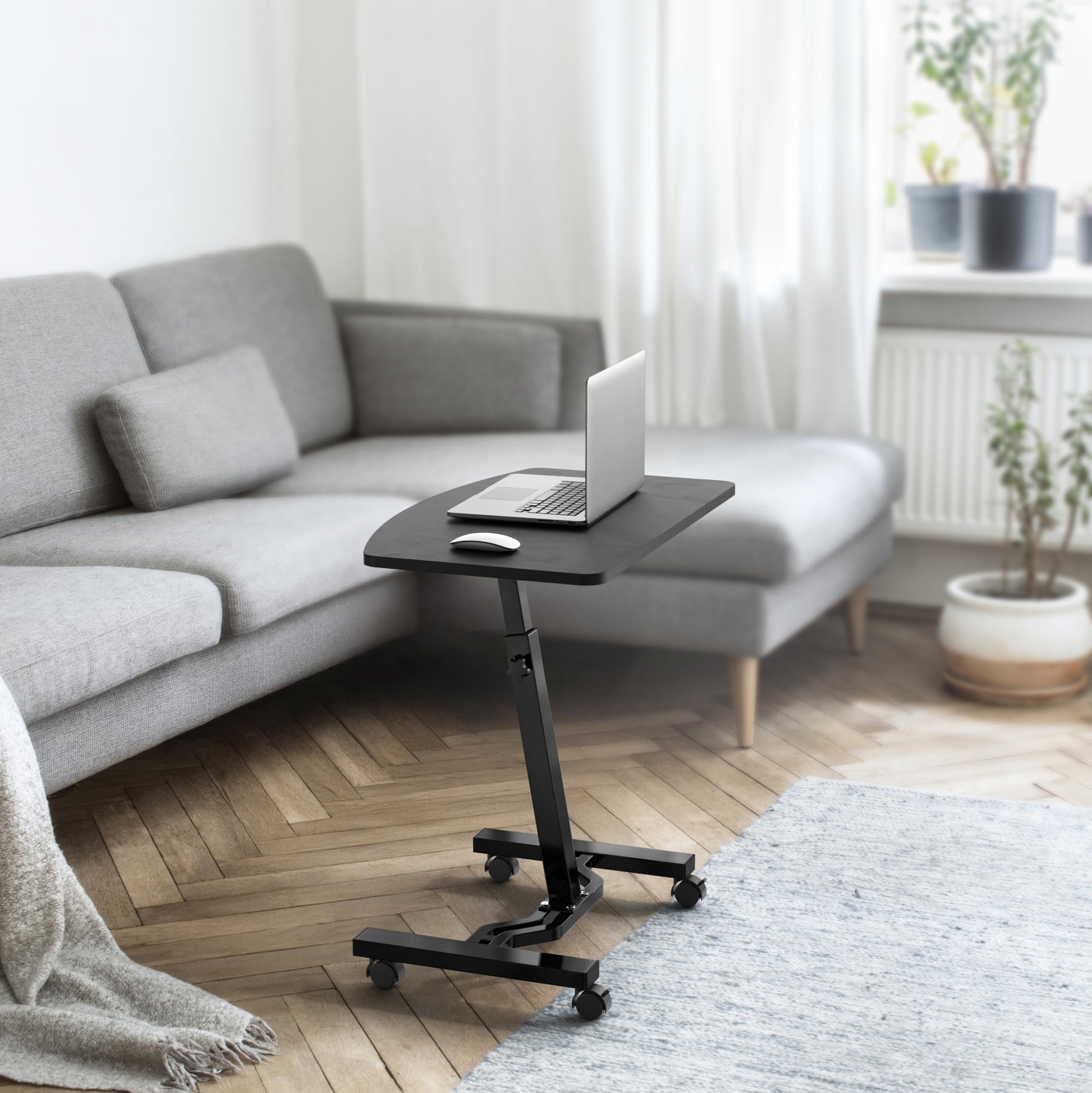 SHW Mobile Height Adjustable Laptop Rolling Cart with Height Adjustment from 28" to 33", Black