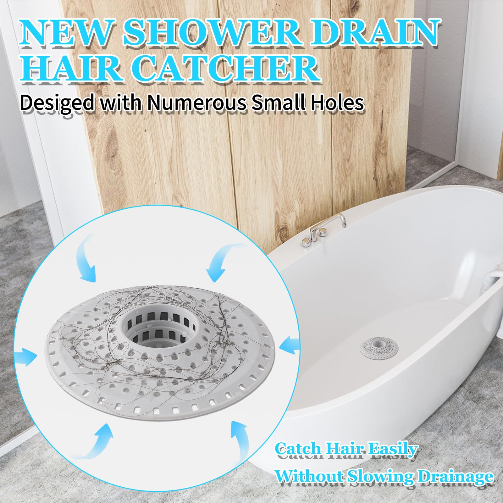 Aluvor Bathtub Drain Hair Catcher,Silicone Tub Hair Catcher Drain Protector,All-in-one Shower Hair Drain Catcher Strainer for 1.48'' to 1.76'' Regular Drains, 3PCS(Patent Pending)
