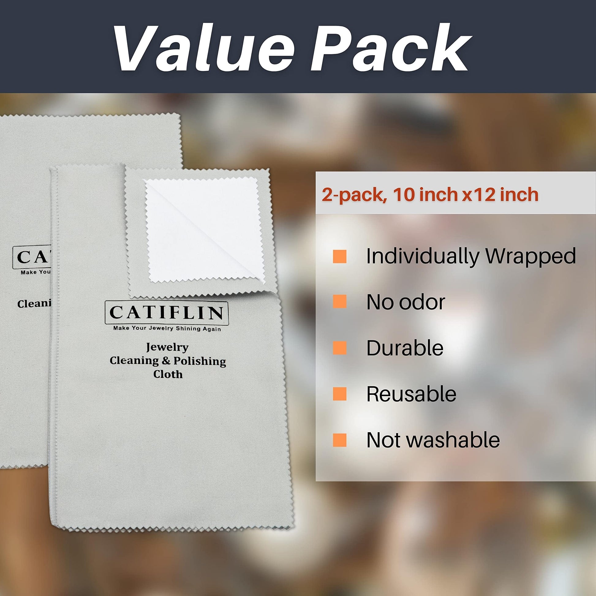 CATIFLIN 2pcs Multi-Layer Jewelry Cleaning Cloth, Large Silver Polishing Cloth, 100% Cotton Jewelry Polishing Cloths for Gold, Silver and Platinum Jewelry (Light Gray, 10 "X12")