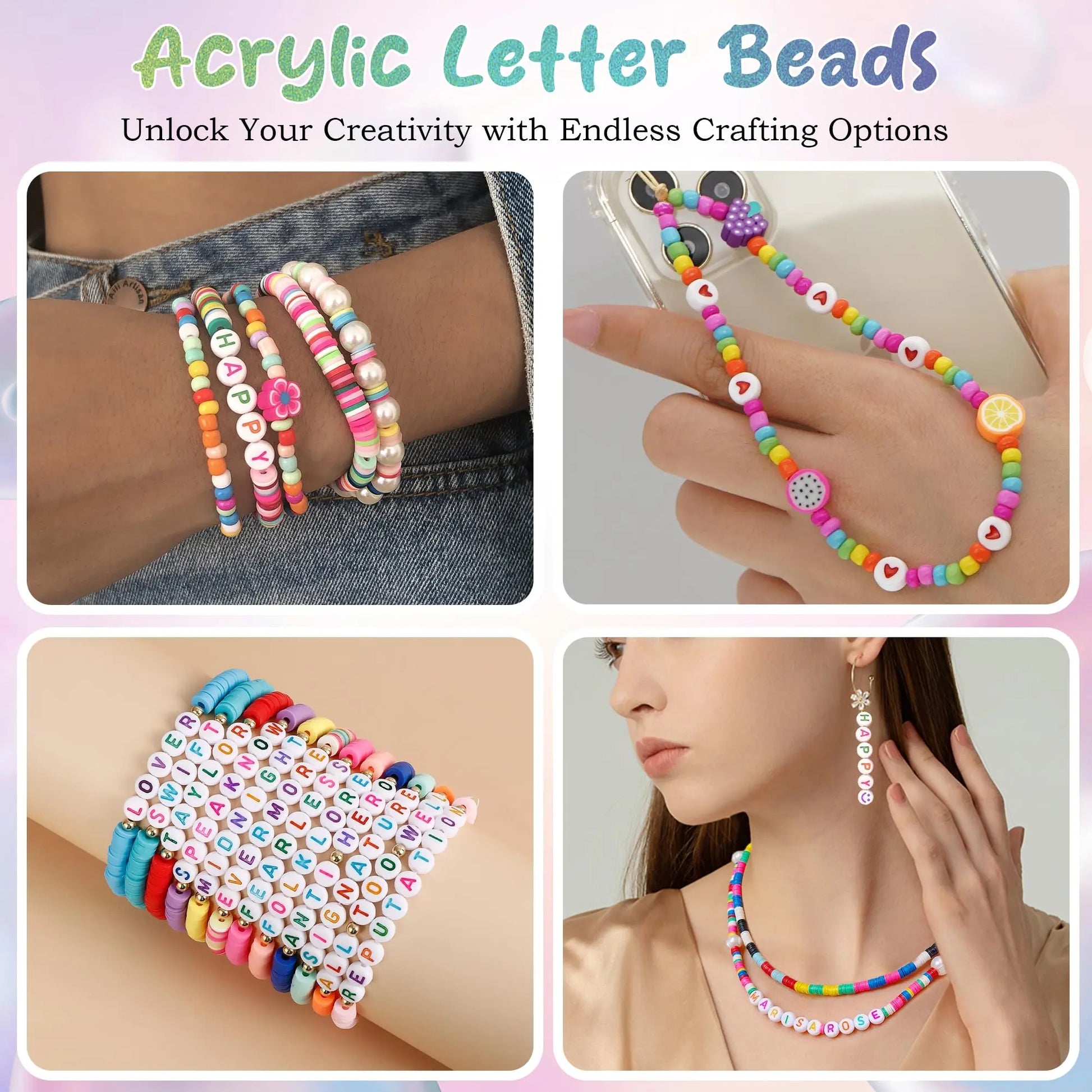 MDDRUIQI 1400 PCS Letter Beads Bracelet Making Kit - 28 Styles Friendship Bracelets,Preppy Clay Alphabet Beads for Jewelry Making for Girl Gifts Ages 6-12[Merch]