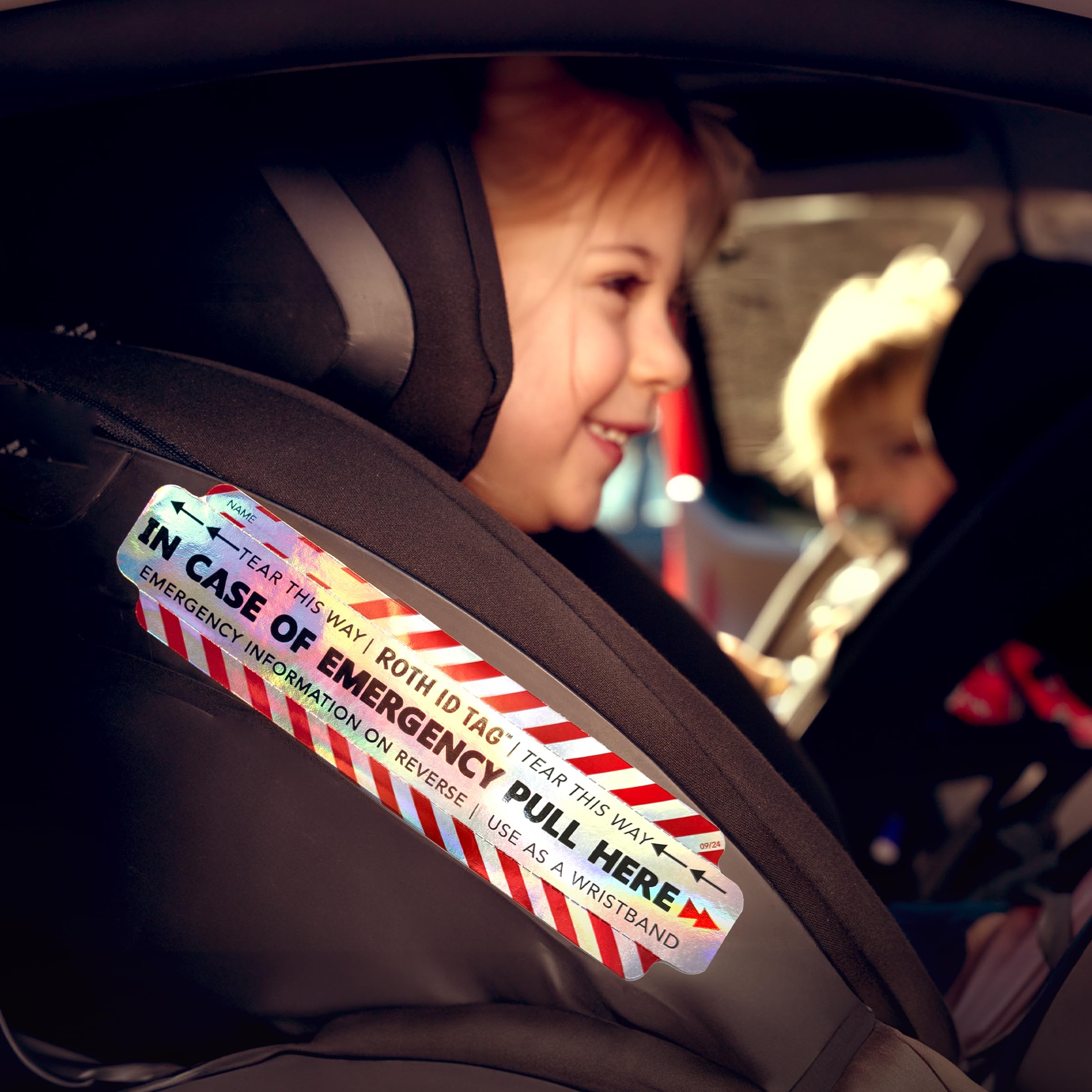 Original ROTH ID TAG™ Kit | Emergency Contact Identification System for Car Seats, Red, White, Black