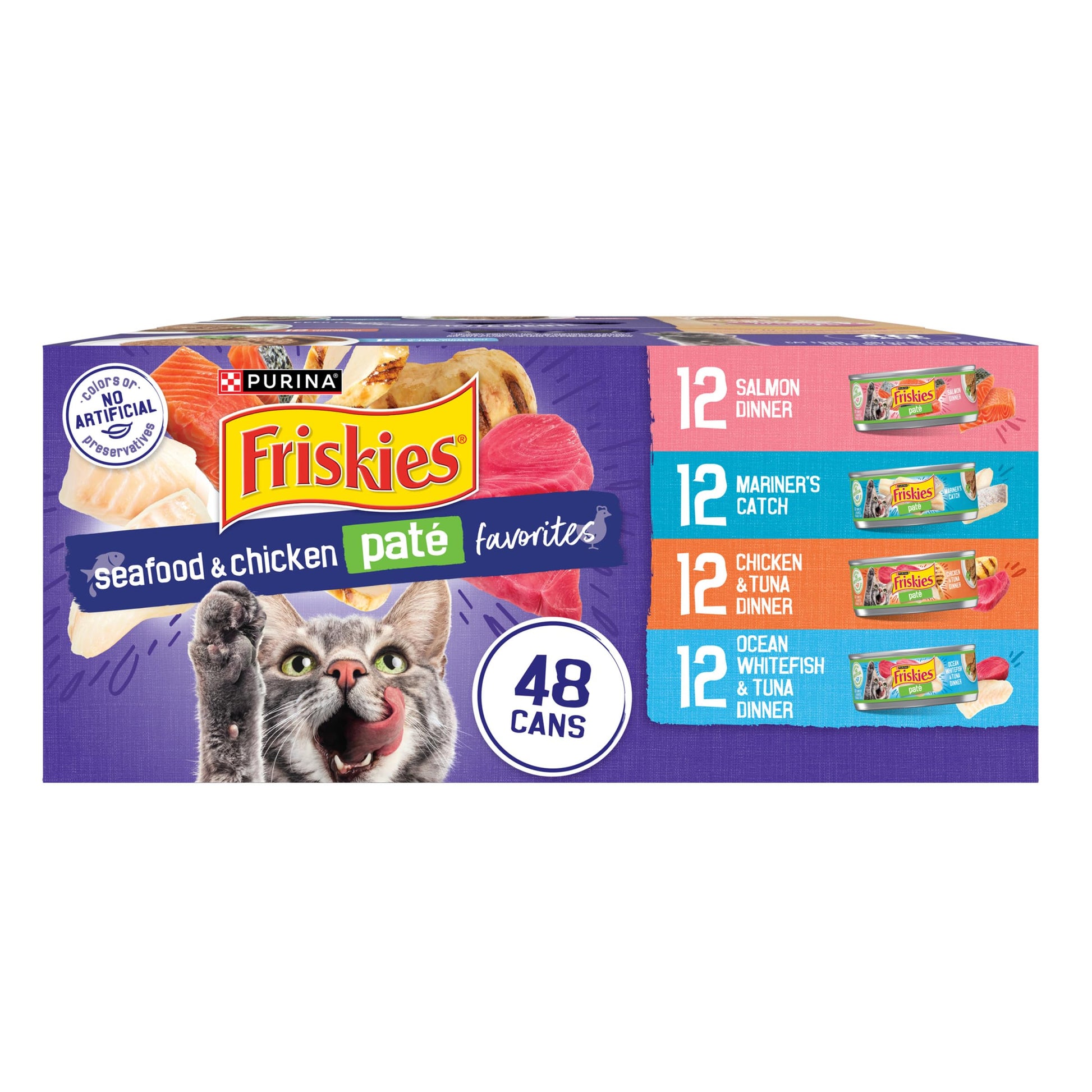 Purina Friskies Pate Wet Cat Food Variety Pack Seafood and Chicken Pate Favorites - 48 ct. Can