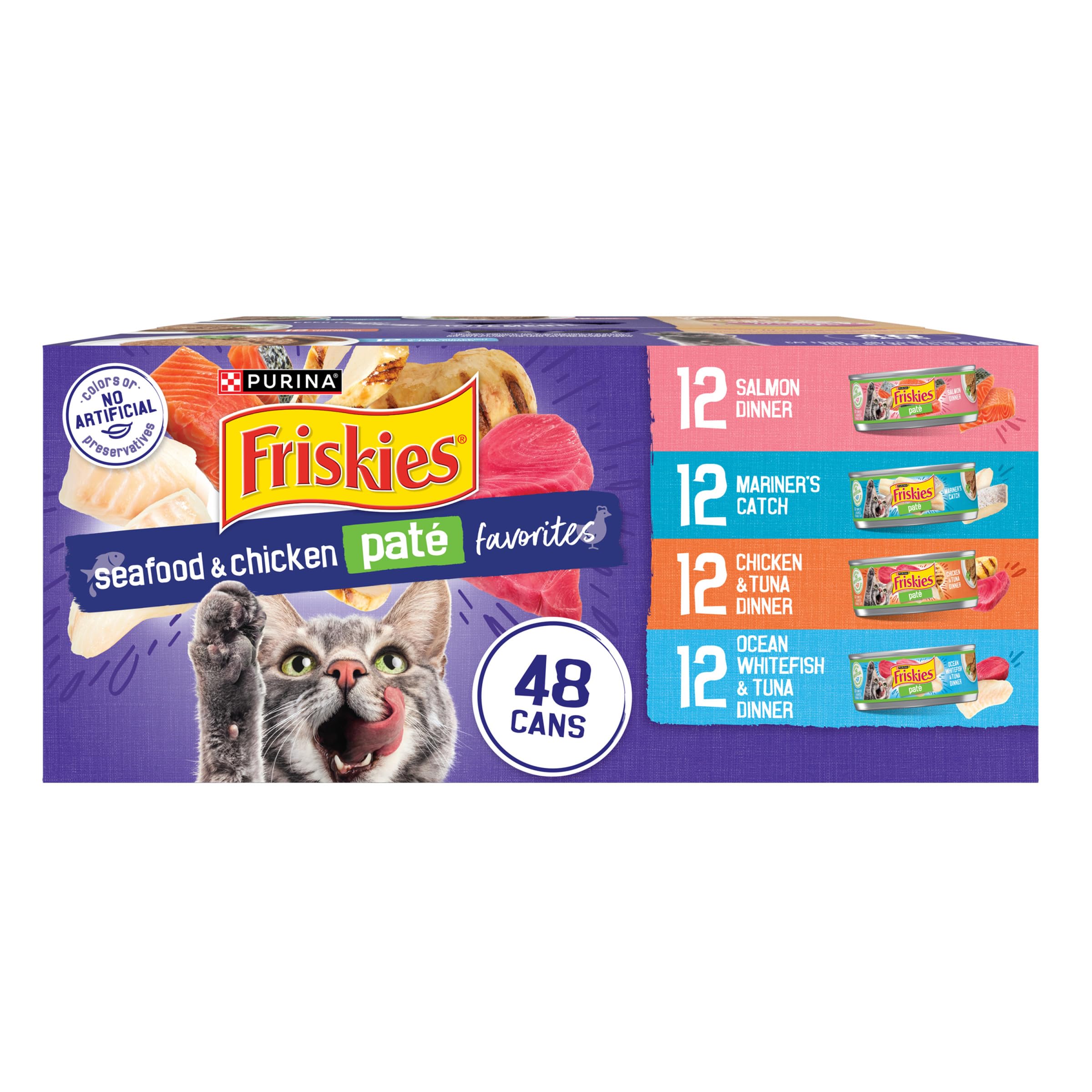 Purina Friskies Pate Wet Cat Food Variety Pack Seafood and Chicken Pate Favorites - 48 ct. Can