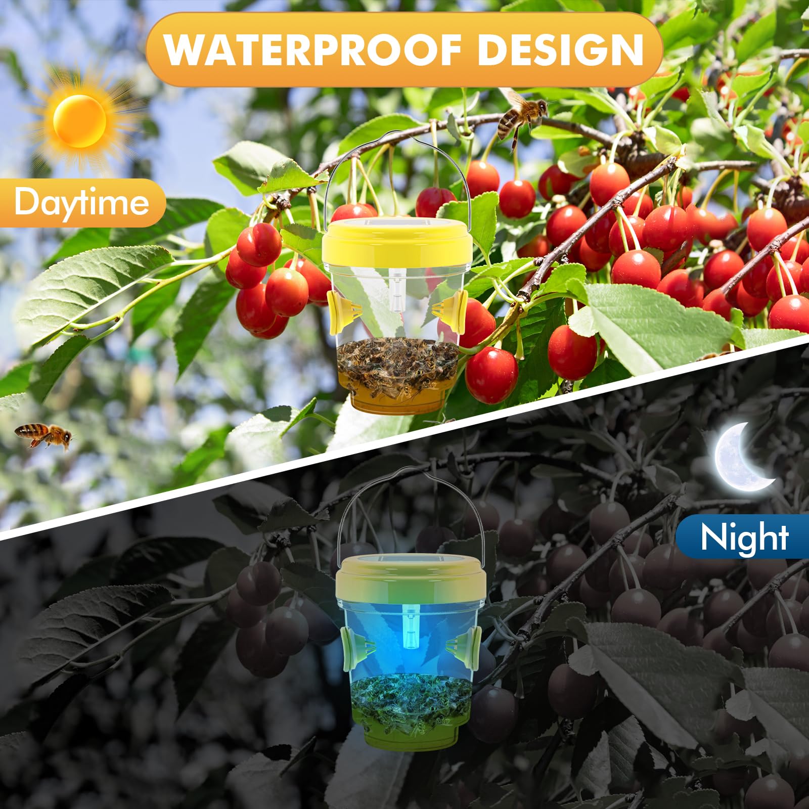 Wasp Traps for Hunting Wasps, Bees, Hornets, Insects, Yellow Jacket Traps, Wasp Trap Catcher, Reusable Solar Powered Hanging for Outdoor, 4 Packs
