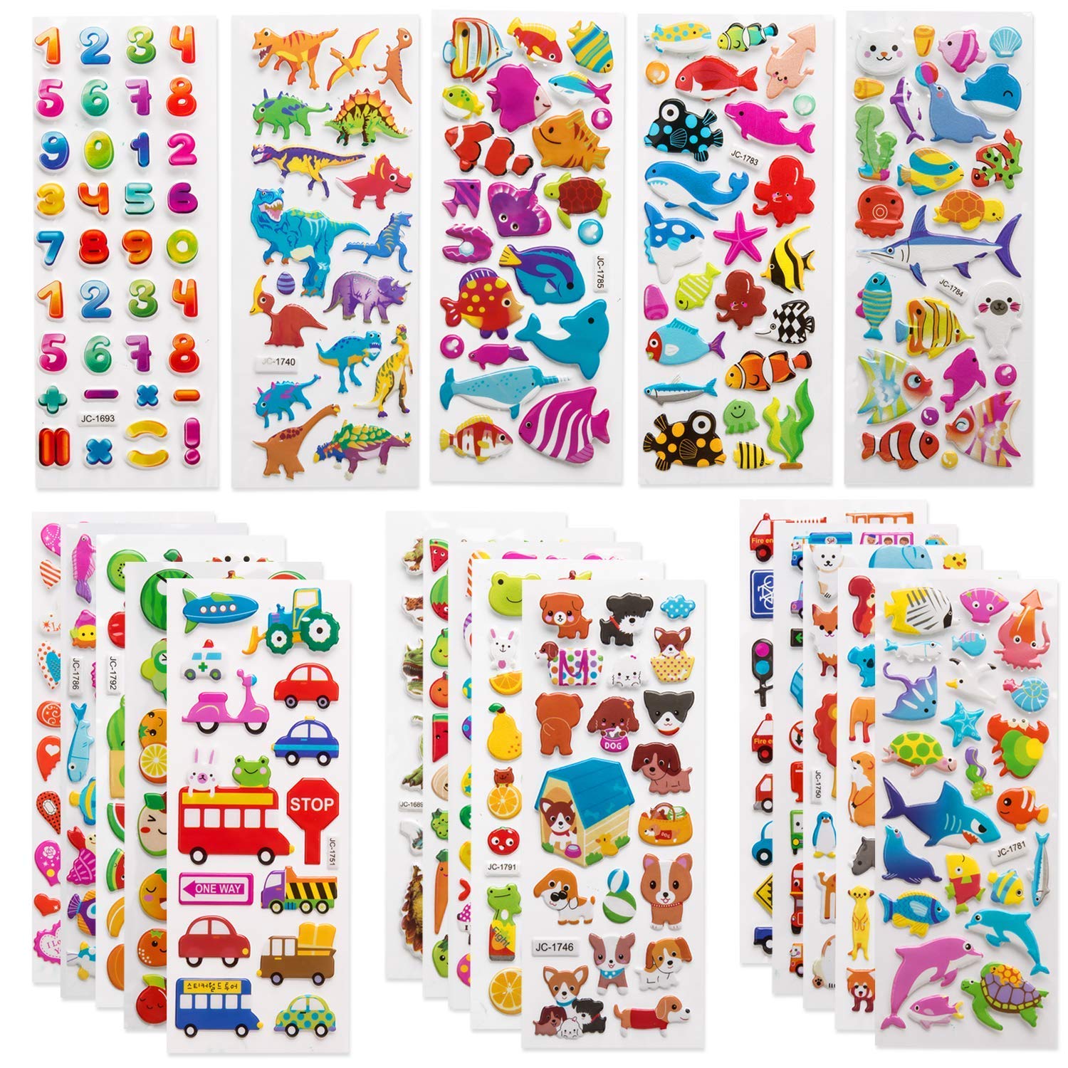 Savita Stickers for Kids 500+ Variety Pack of Puffy Stickers, 3D Puffy Stickers Including Letters, Numbers, Butterflies, Fish, Dinosaurs and More