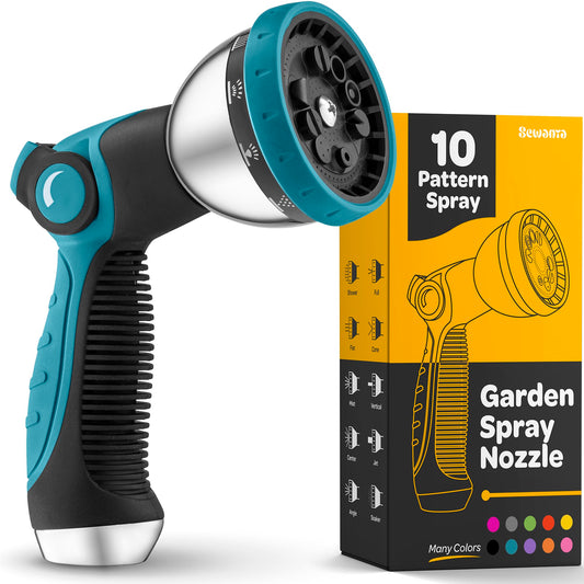 Hose Nozzle [Blue] Heavy Duty Hose Sprayer With 10 Adjustable Watering Patterns. Thumb Control Design, Comfortable Ergonomic Grip, Garden Hose Nozzle for Watering Plants & Lawns/Fun showers/Cleaning