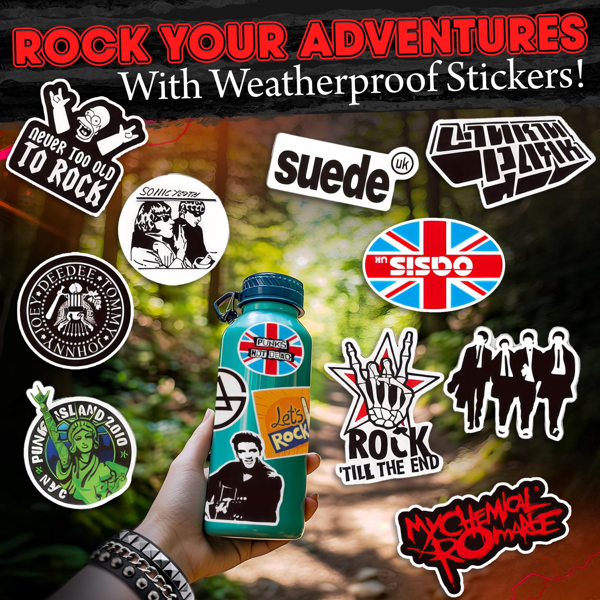 100 Pcs Rock Band Music Stickers – Durable and Waterproof Vinyl Stickers Featuring Iconic Bands | Punk, Metal, Rock Decals | Scratch-Resistant, Vibrant Colors for Laptops, Guitars, Water Bottles