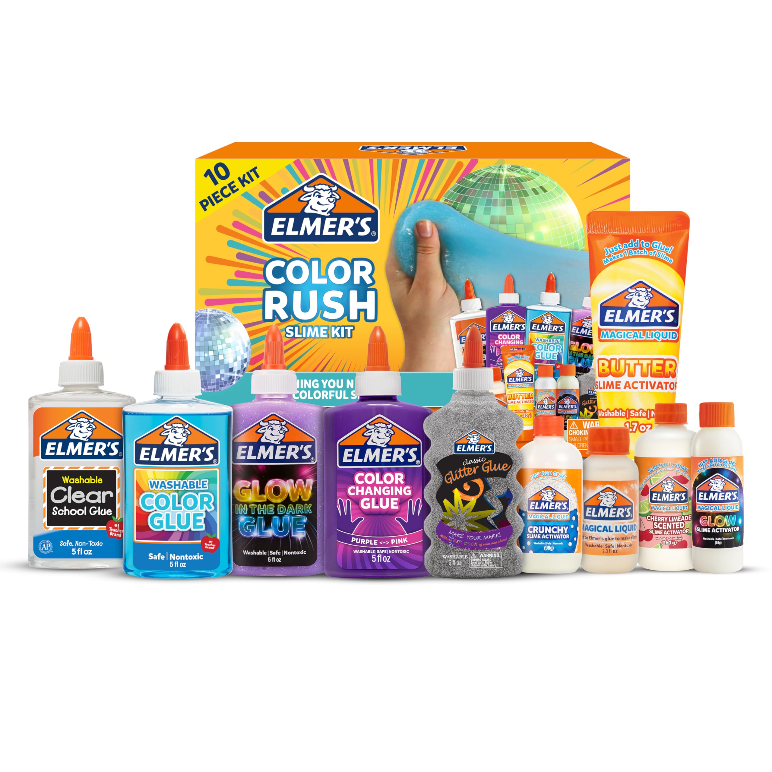 Elmer's Celebration Slime Kit, Complete Slime Supplies with Assorted Magical Liquid Slime Activators and Assorted Liquid Glues, 10 Count, Perfect for Parties and Activity Time