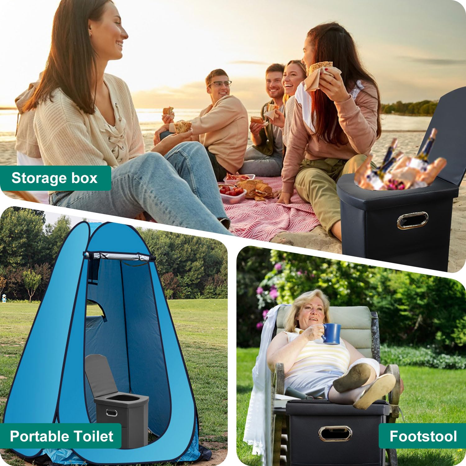 Ann Katy Upgrade XL Portable Toilet for Adults, Extra Large Portable Travel Floding Camping Toilet, Camping Tall Toilets with Lid for Kids Compact Potty for Car,Hiking,Beach,Toilet Storage Stool