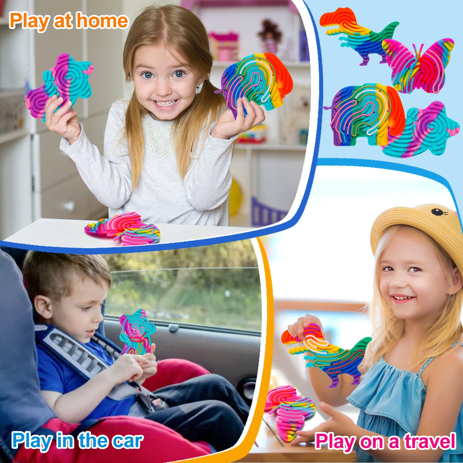 4 Pack Sensory Activity Board Toys Set, Silicone Fidget Toys Adults Toddler, Bulk Party Favors Sensory Toys for Kids 8-12, Calm Down Fidget Toy for Stress Relief ADHD and Autism