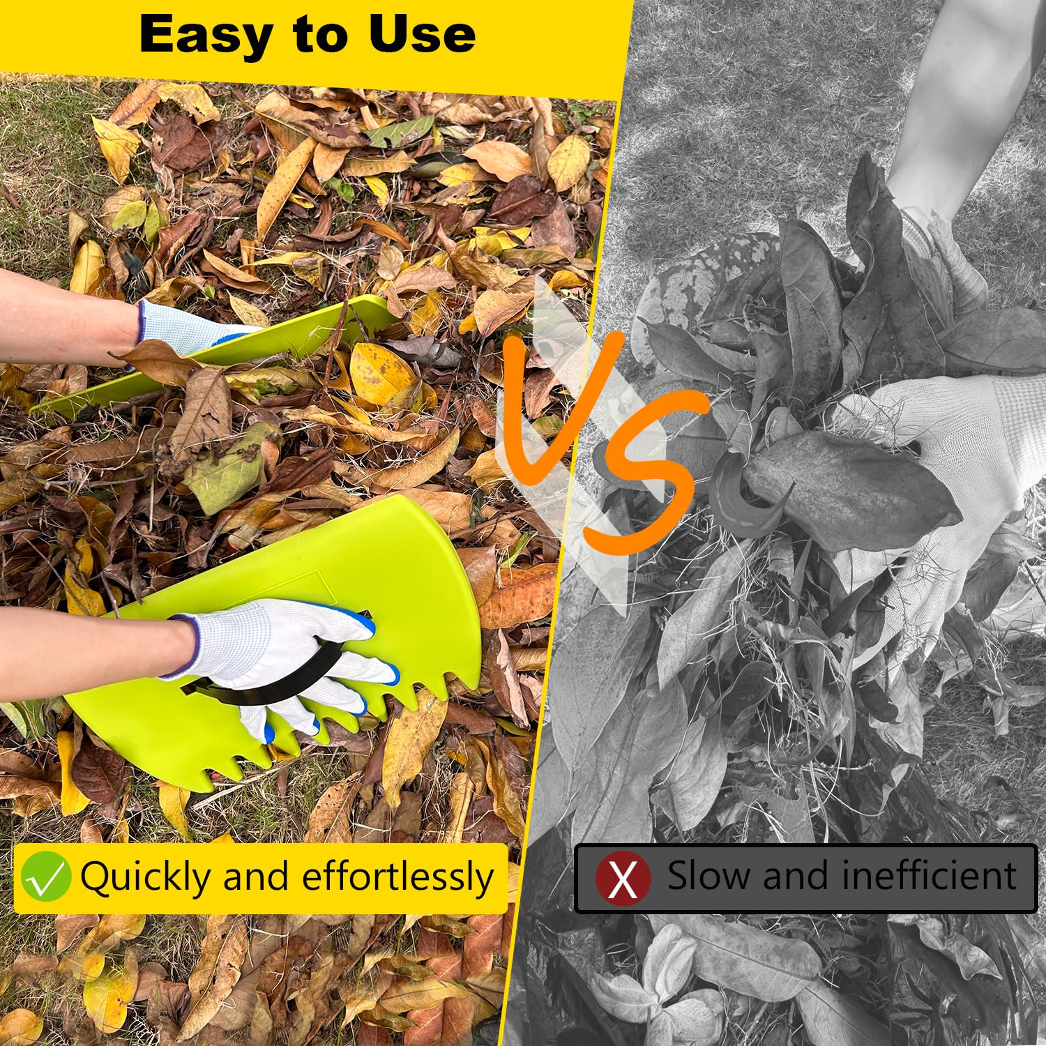 2 Sets Leaf Scoops Hand Rakes, Leaf Scoops and Claws with 2 Pairs Gloves, Lightweight Plastic Leaf Scoop, Large Leaf Grabbers for Picking Up Leaves, Clippings, Grass(2 Sets,Yellow+Green)